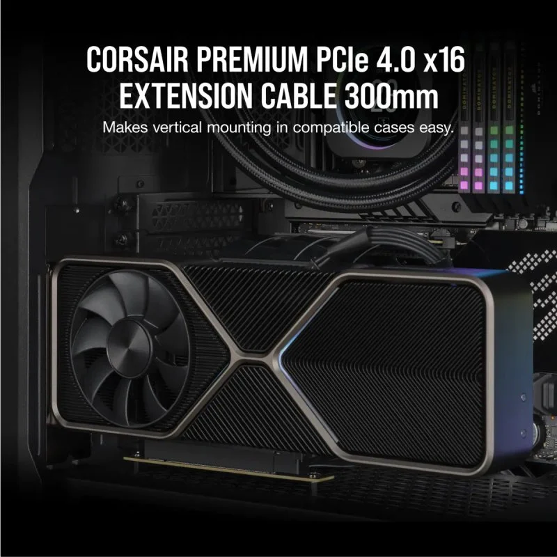 Thumbnail 2 de Corsair Premium PCIe 4.0 x16 Extension Cable 300 mm (extensión para GPU en vertical)