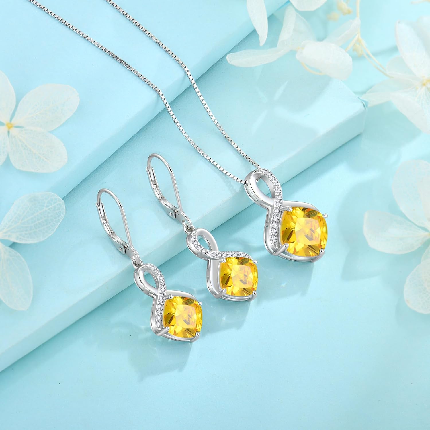 Thumbnail 3 de FJ Unendlichkeit Kette Damen aus 925 Sterling Silber mit Quadrat-Prinzessschliff und Geburtsstein