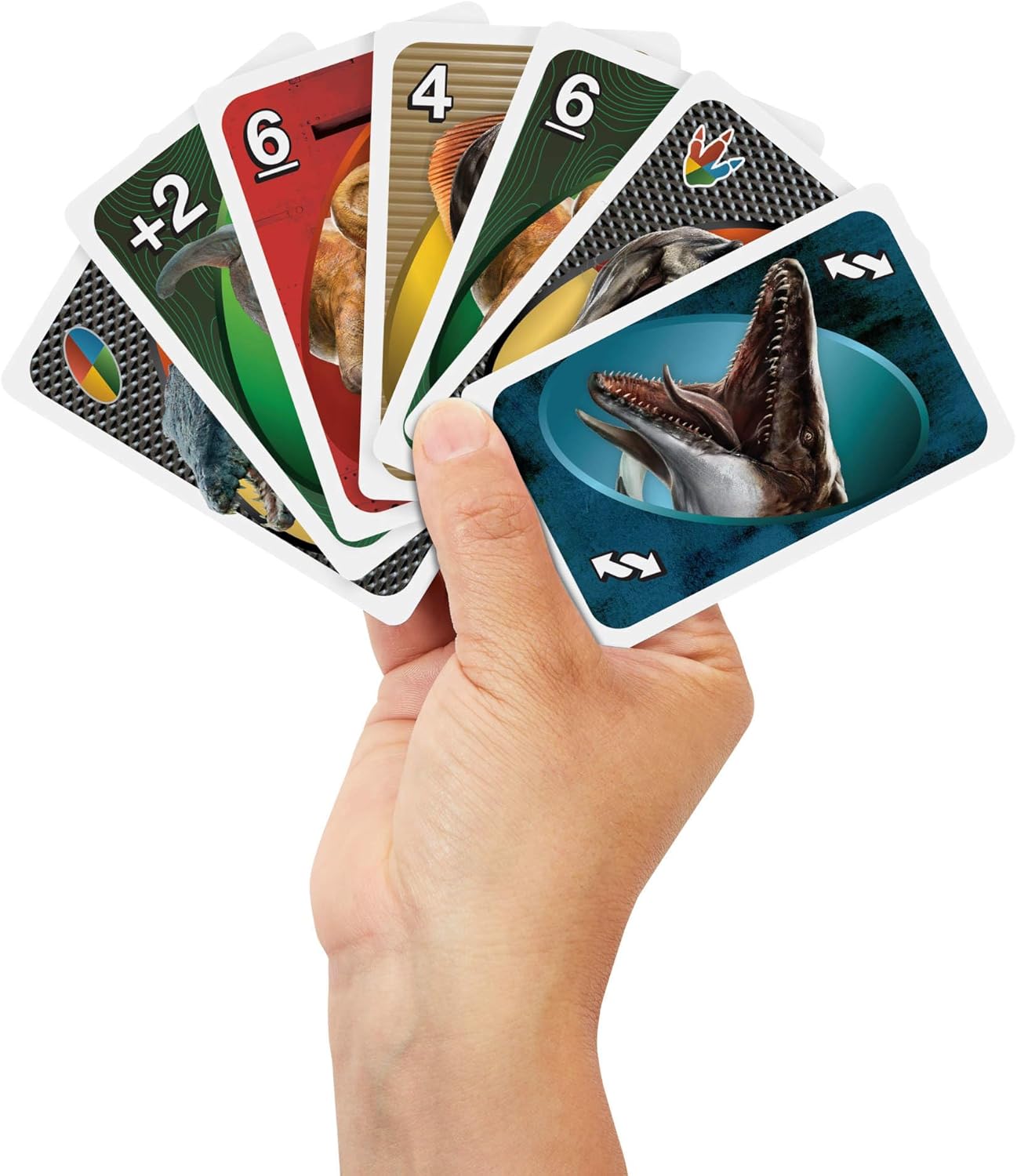 Thumbnail 2 de Mattel Games UNO Jurassic World La Rinascita (JFT28) – gioco di carte con regole speciali ispirate al film