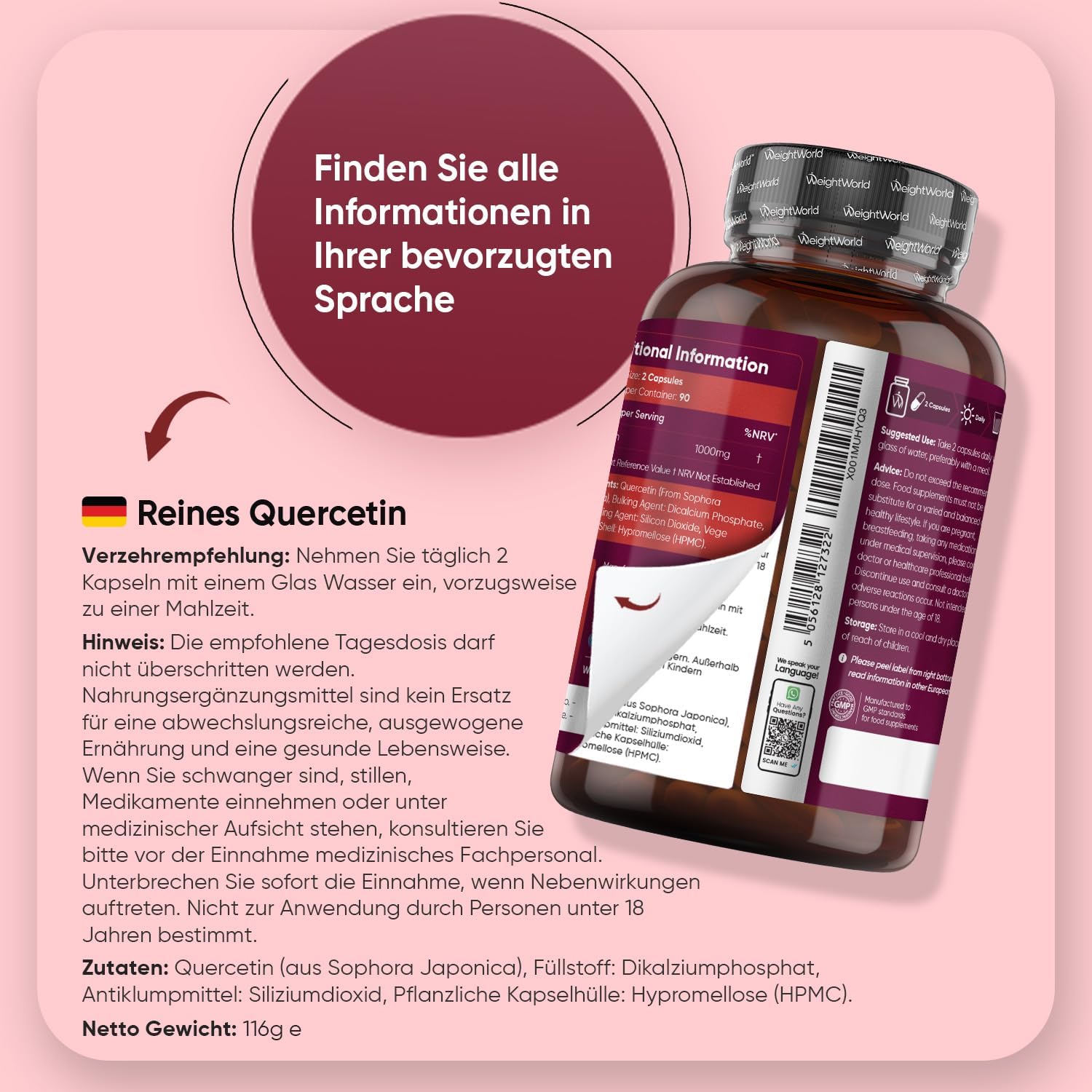 Thumbnail 3 de WeightWorld Reines Quercetin 180 Kapseln 💊