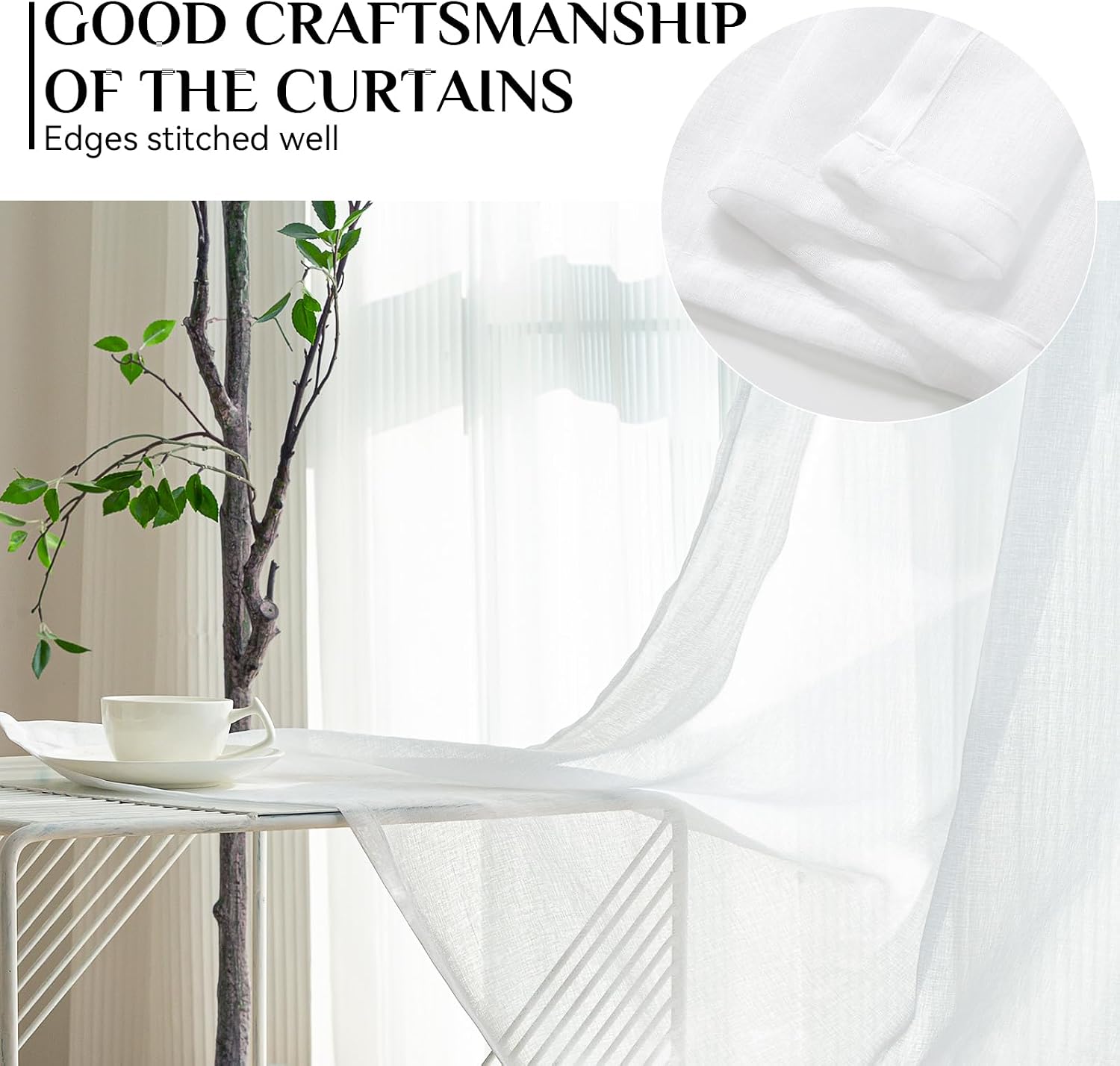 Thumbnail 2 de Softalker Rideaux voilage blanc semi-transparent 140x240 cm (lot de 2) à œillets