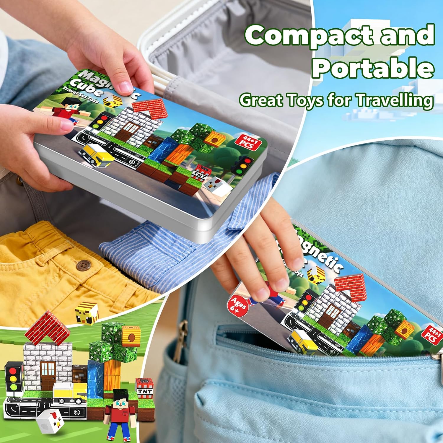 Detalle de Magnetic Blocks with Magnet Box - 45PCS Magnetic Building Set for Travel & STEM Learning (Ages 6+)