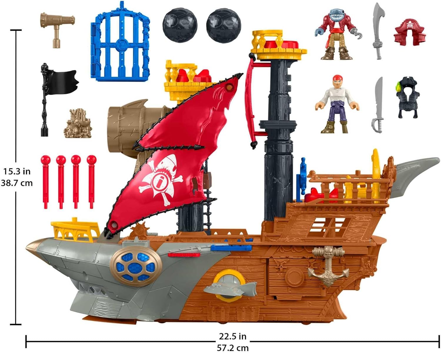 Thumbnail 2 de Fisher-Price Imaginext Barco pirata con tiburón y figuras 🚢