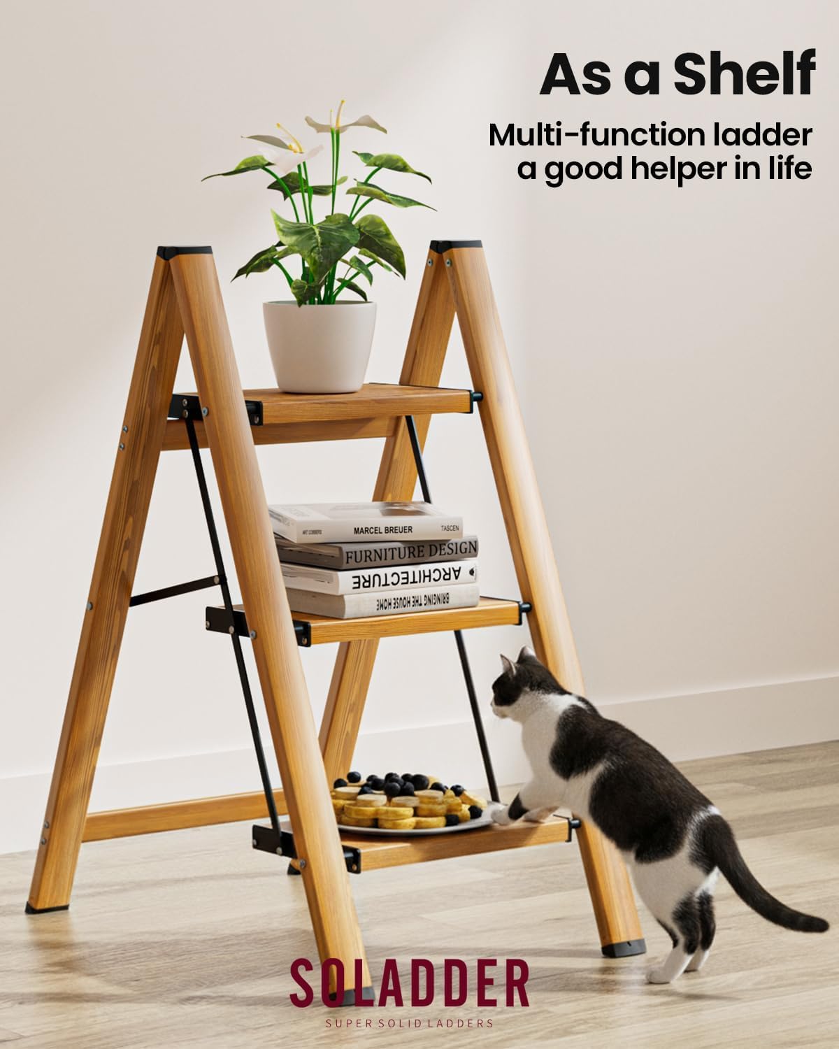 Thumbnail 6 de Soladder 3stepladder-B Folding Step Ladder, 3-Step Woodgrain Design