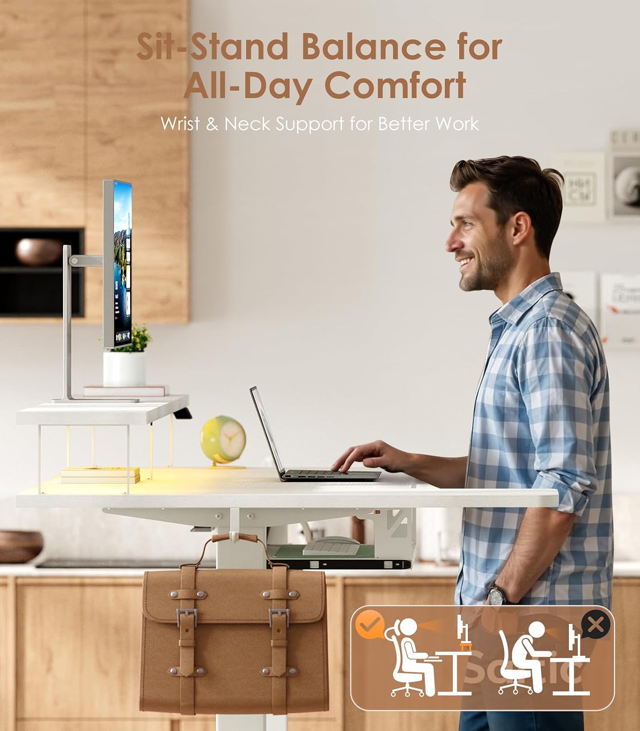 Thumbnail 3 de OffiGo Standing Desk 140cm U‑Shaped Height Adjustable Desk with Monitor Stand and RGB Lighting