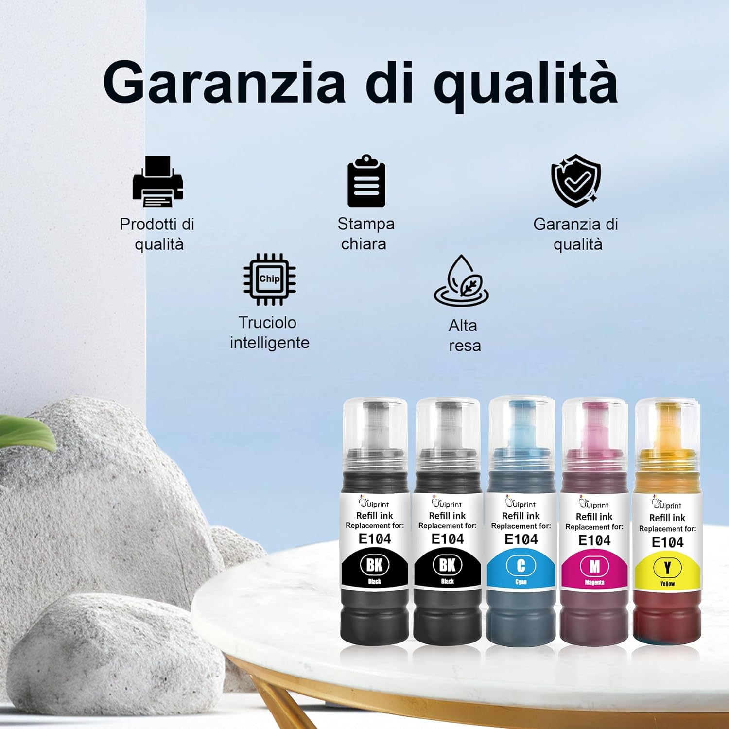 Thumbnail 3 de Uiprint 104 inchiostro Multipack 5x 70 ml per Epson EcoTank ET-1810/ET-4800 – 2×Nero, 1×Ciano, 1×Magenta, 1×Giallo