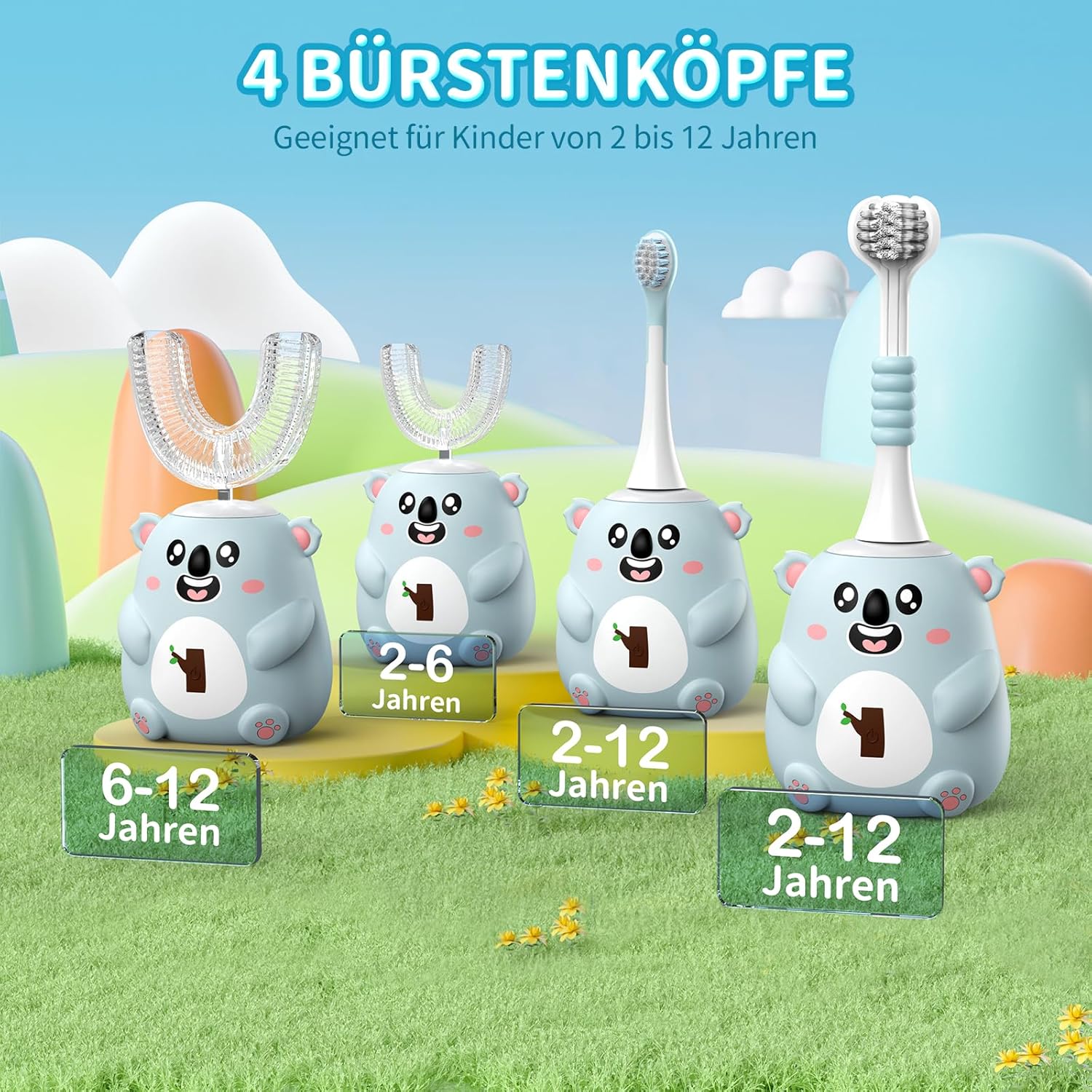 Thumbnail 1 de Elektrische Kinderzahnbürste von Yzoaal – U-förmige Bürstenköpfe, Koala-Design, 5 Putzmodi, 60-Sekunden-Timer, IPX7