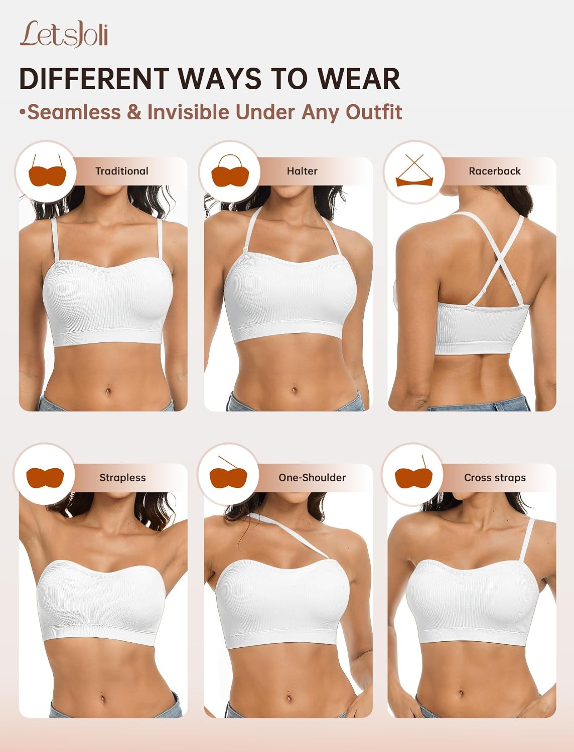 Thumbnail 4 de LetsJoli Strapless Push-Up Bandeau Bra with Silicone Grip