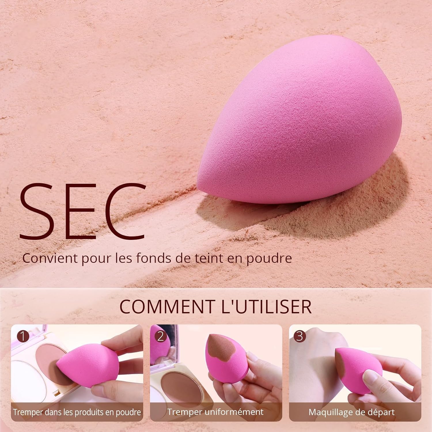 Detalle de BEAKEY Lot de 6 Éponges de Maquillage – Applicateurs polyvalents pour fond de teint et cosmétiques