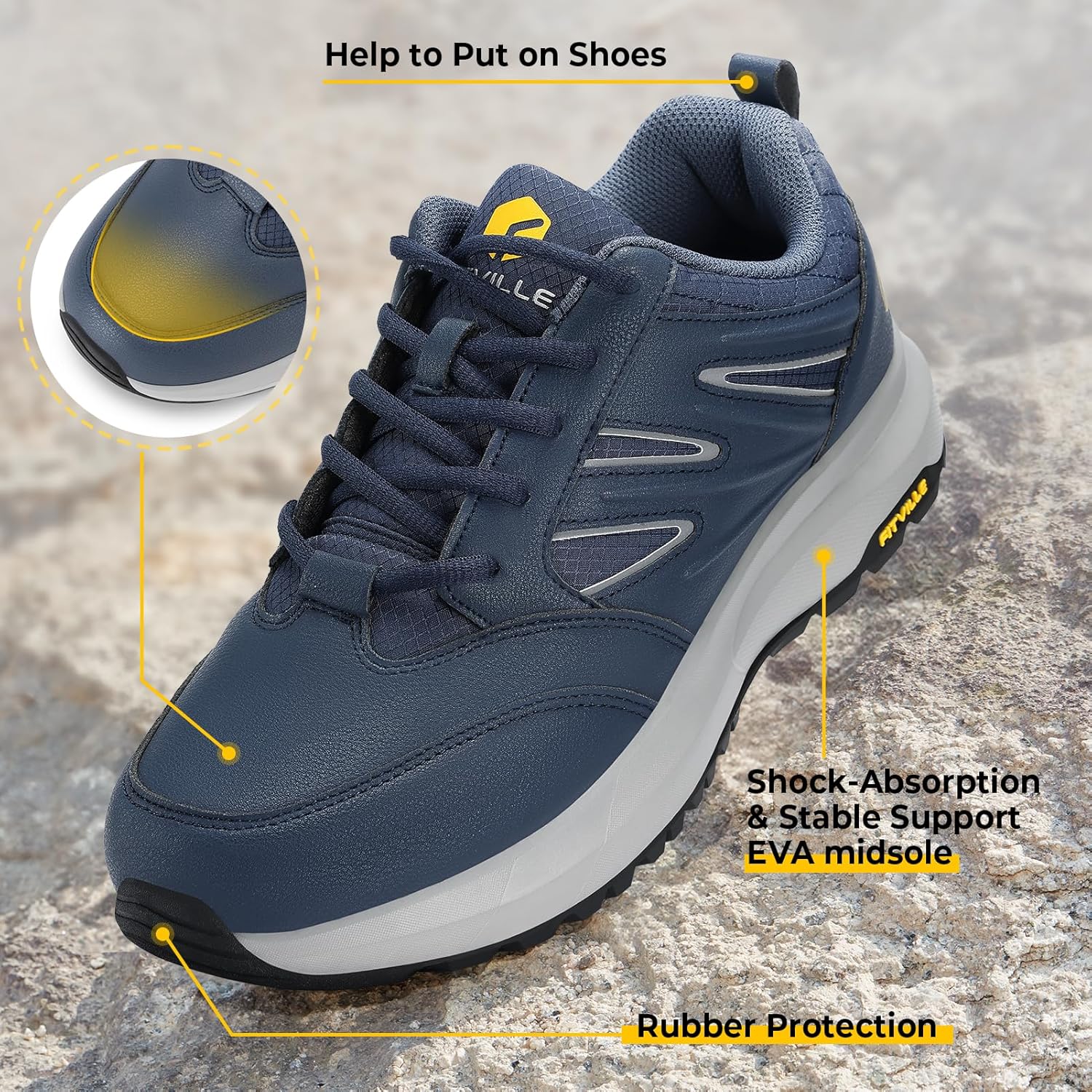 Thumbnail 4 de FitVille Chaussures de Randonnée Imperméables pour Hommes - Extra Large, Basses, Respirantes et Antidérapantes