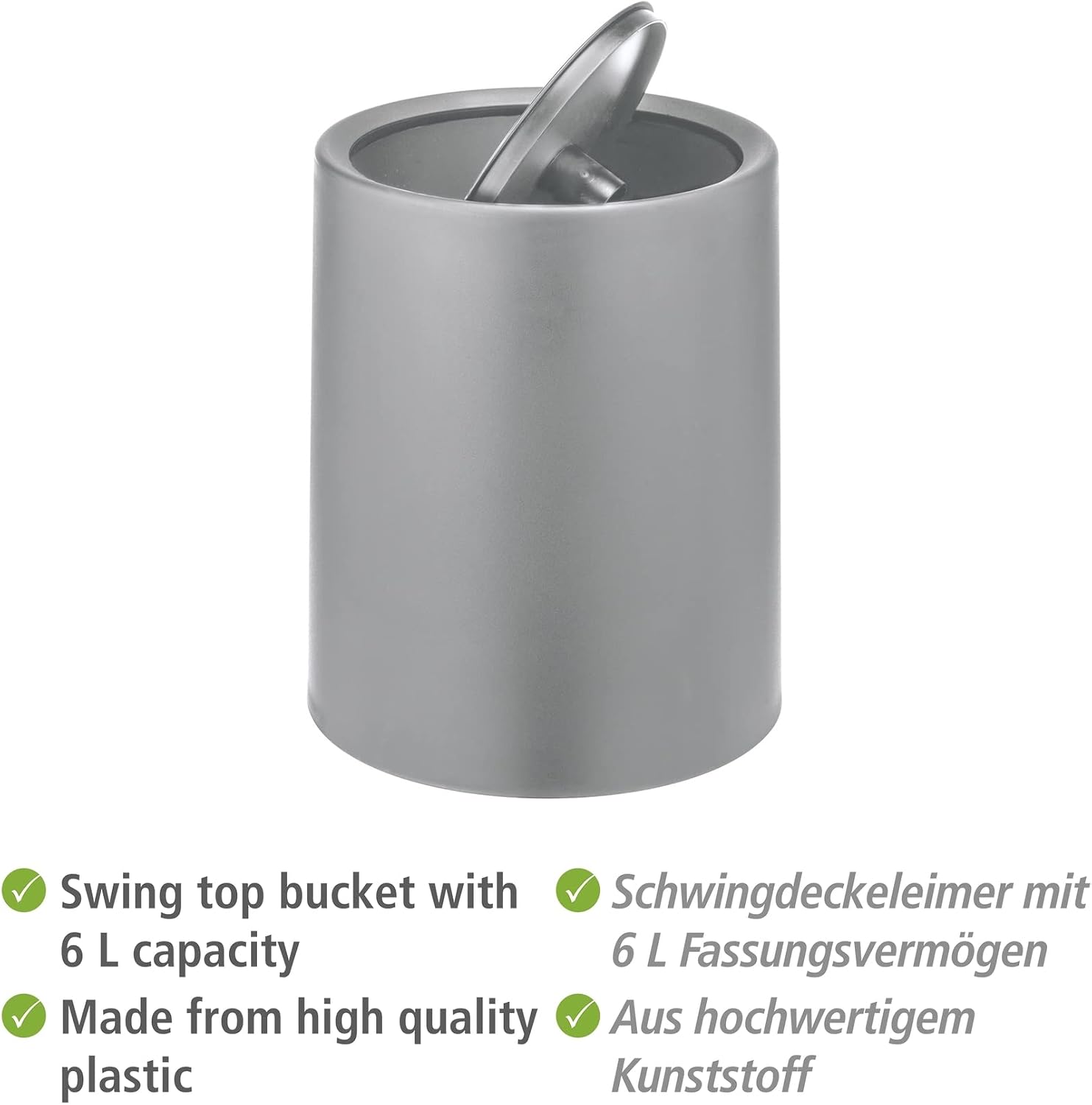 Detalle de WENKO Poubelle à couvercle basculant Atri – 6 litres, gris