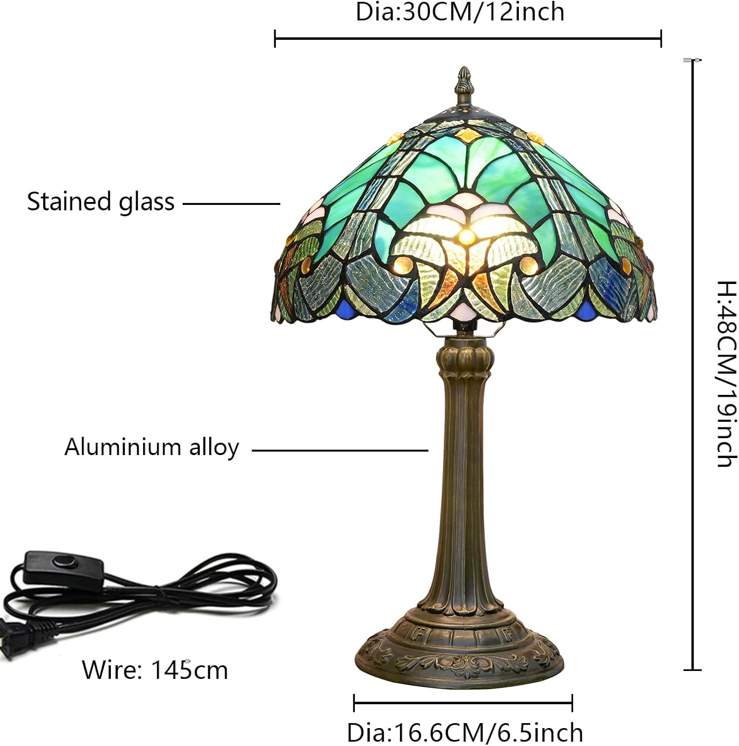 Thumbnail 3 de Blivuself Tiffany Lamp Green Liaison Style Stained Glass Table Lamp