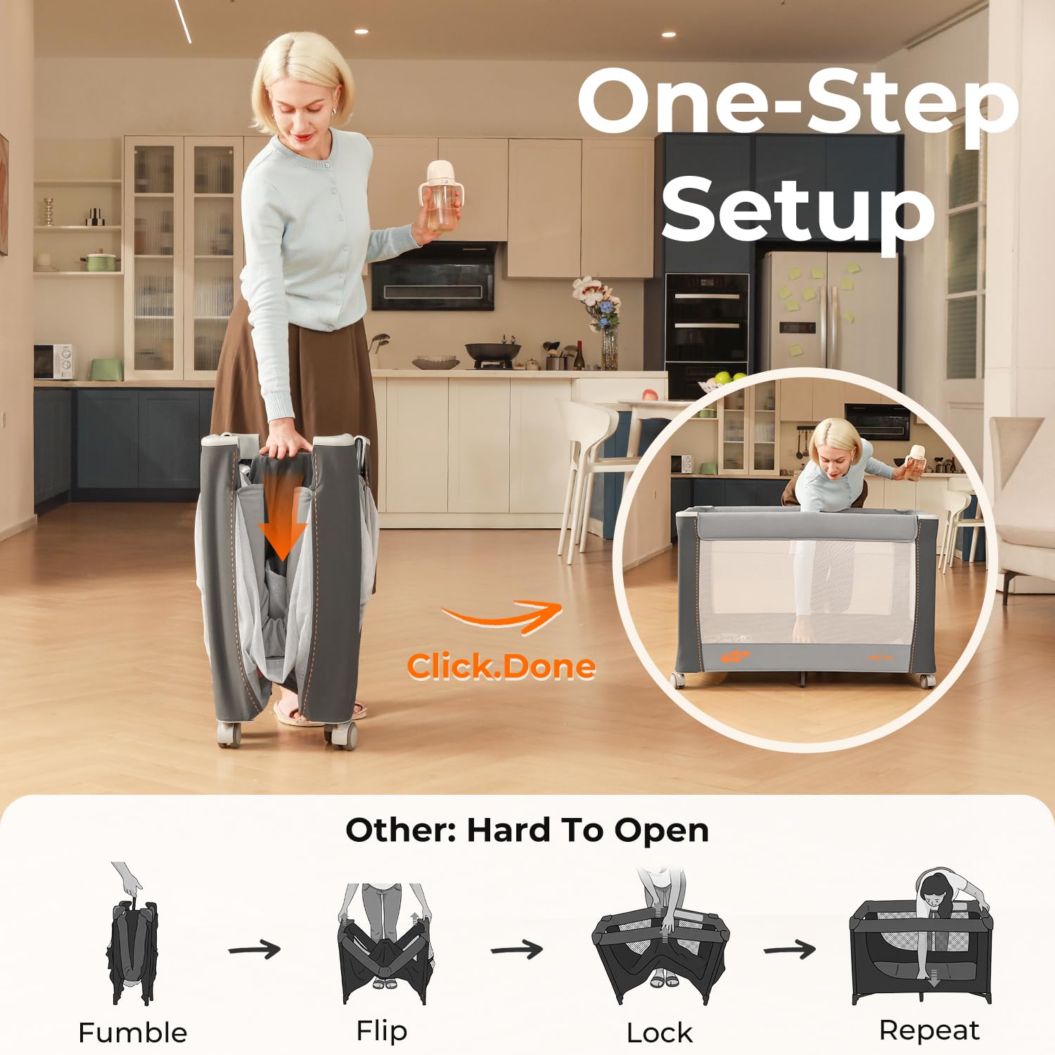 Thumbnail 1 de Pamo Babe Deluxe Pack and Play with Bassinet, Changing Table & One-Step Setup