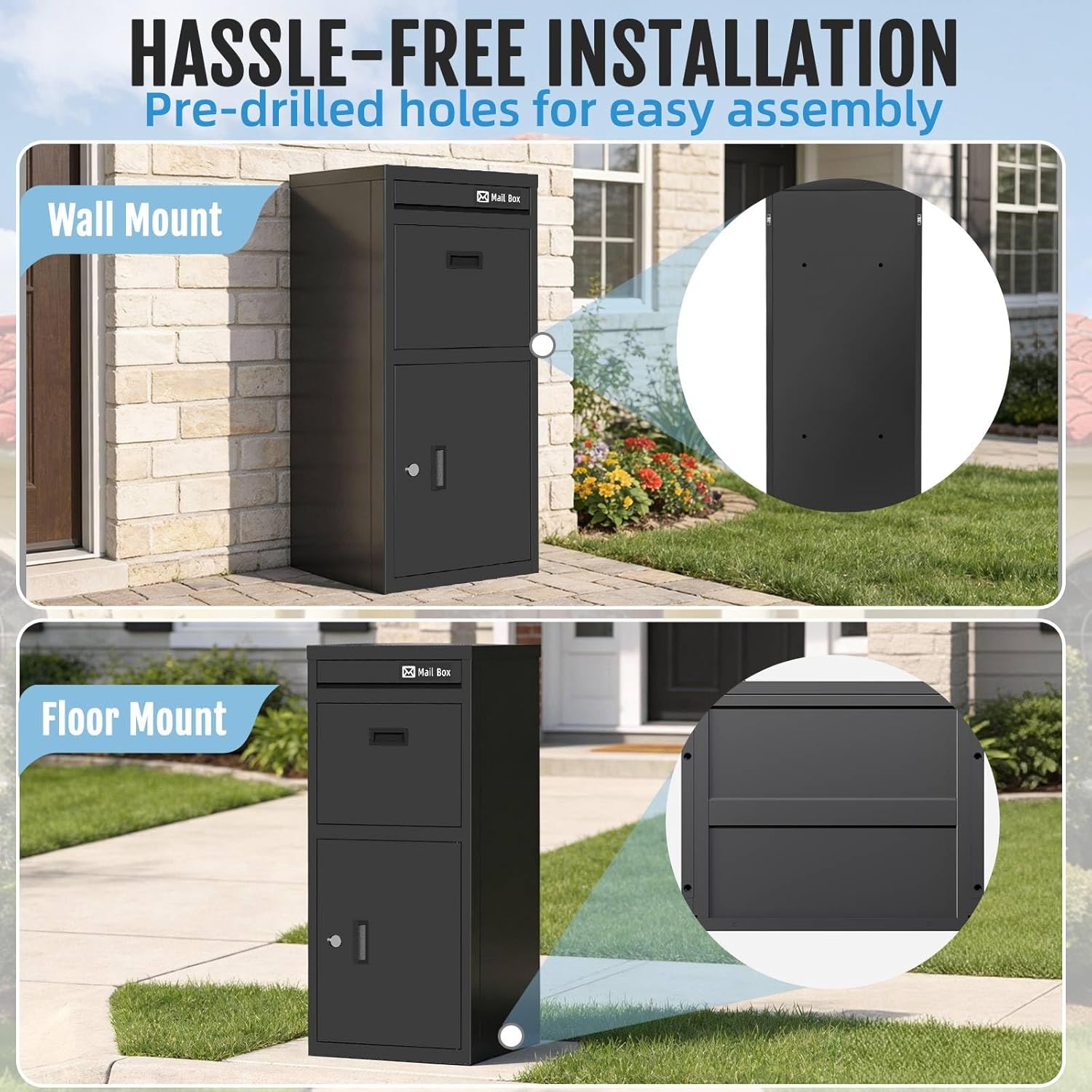 Thumbnail 5 de BIRCHTREE Large Parcel Drop Box with Lock & 2 Keys (101cm) – Weatherproof Outdoor Metal Parcel Box, Black