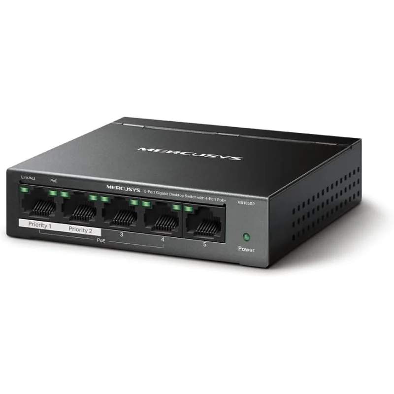 Detalle 2 de Mercusys MS105GP: Switch Gigabit de 5 puertos PoE para redes domésticas y pequeñas oficinas