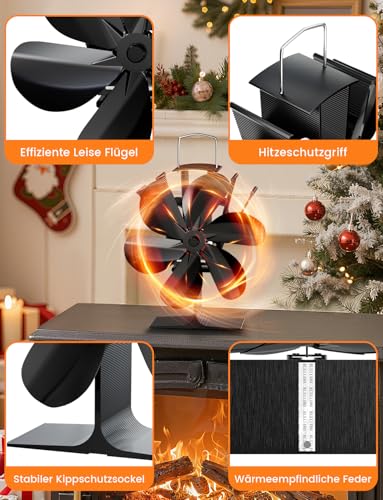 Detalle 2 de DZKKIUR Kaminventilator mit 6 Aluminiumflügeln, 60–250 °C