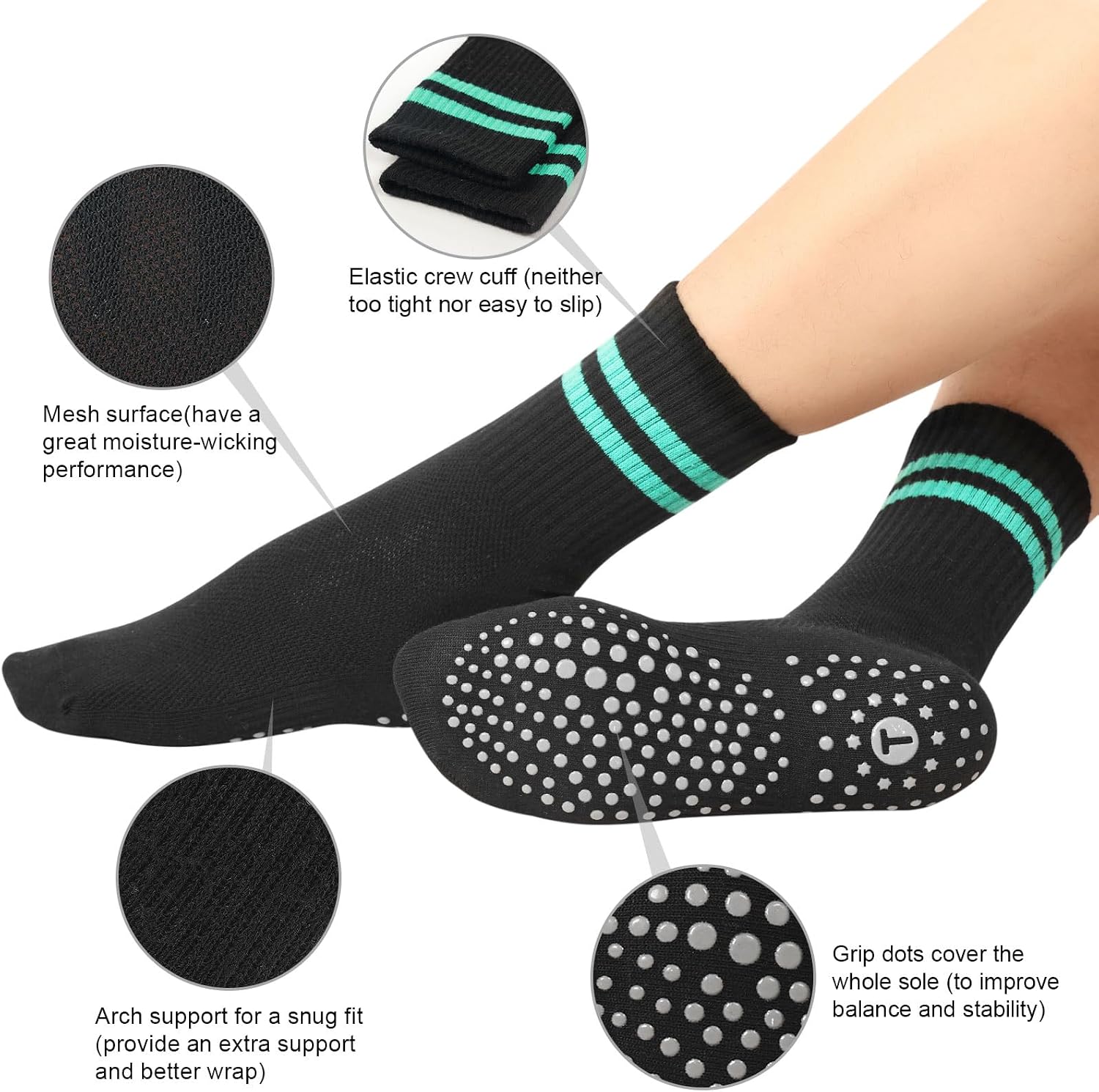 Detalle 2 de Toes Home Pilates Socks Non-Slip, 4 Pairs