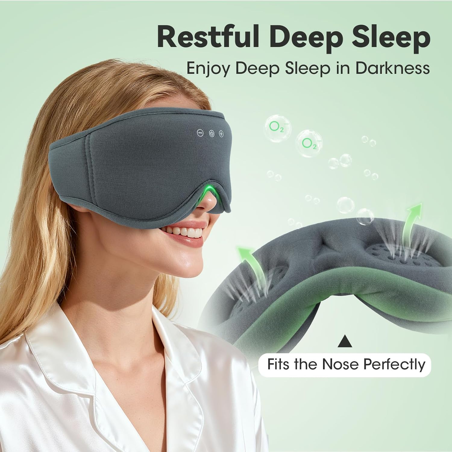 Thumbnail 3 de BeMyLady 3D Bamboo Cotton Sleep Mask with Bluetooth 5.4 Headphones (Grey)