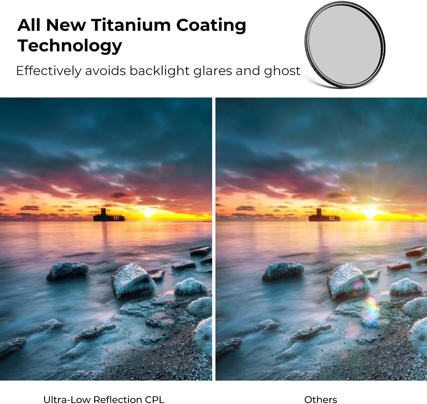Detalle de K&F CONCEPT 46mm Polarising Filter (CPL) Nano-X Series — Ultra Low Reflection for clearer colour