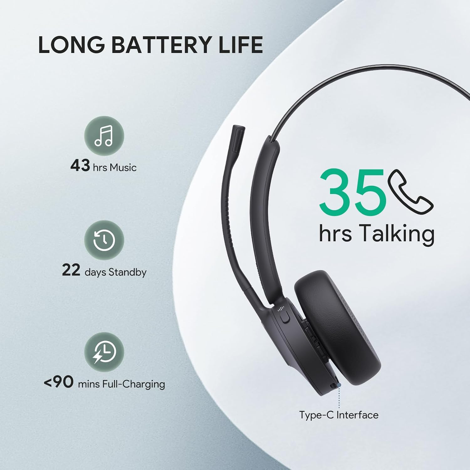Detalle de Yealink BH70 Mono Teams Wireless Bluetooth Headset with ANC, 35-Hour Talk Time