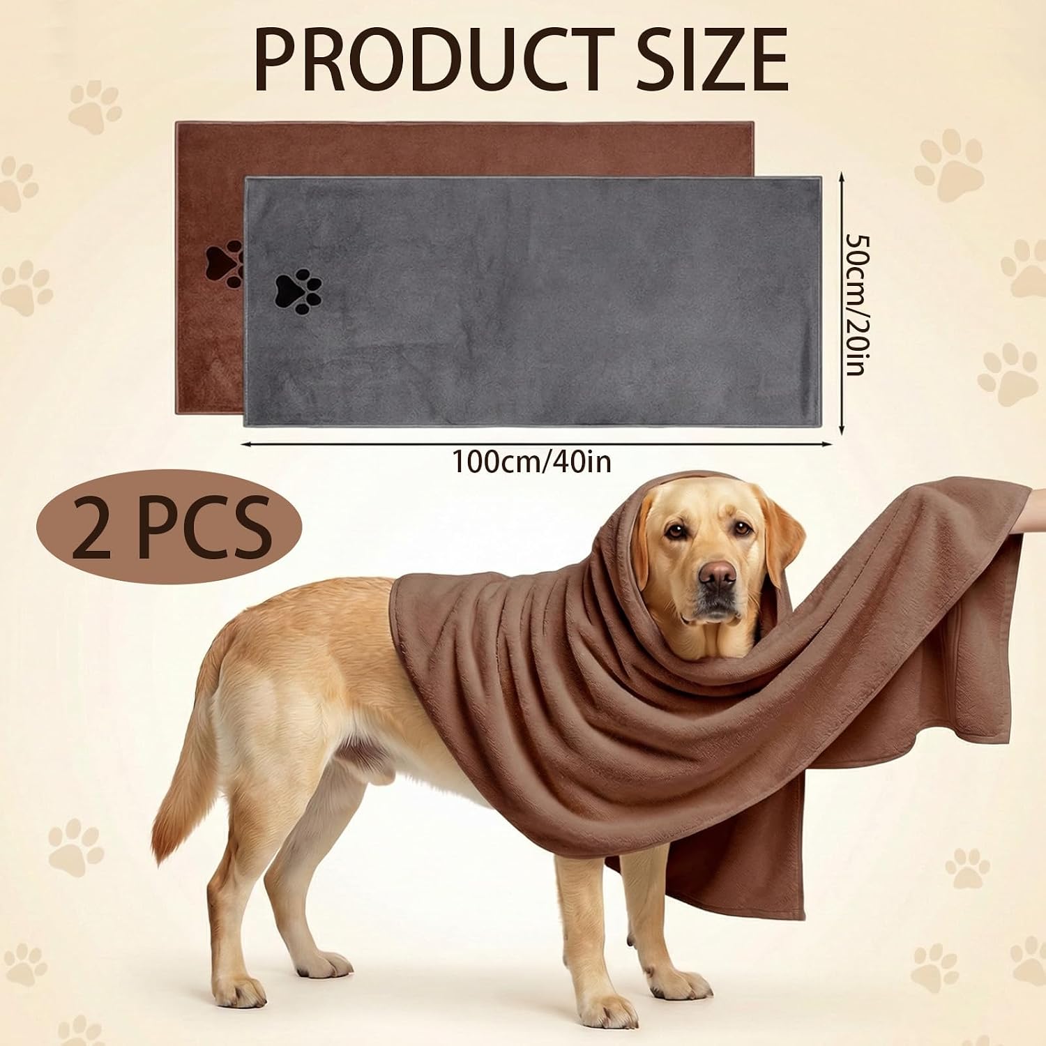 Detalle de 2-Pack Microfibre Dog Towels (39.5x20in) – Super Absorbent, Quick-Dry Pet Bath Towels