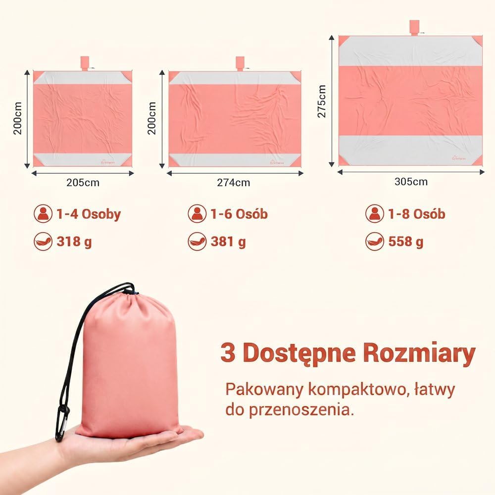 Detalle de Wolfwise duży koc plażowy, lekki, wodoodporny i odporny na piasek, różowy