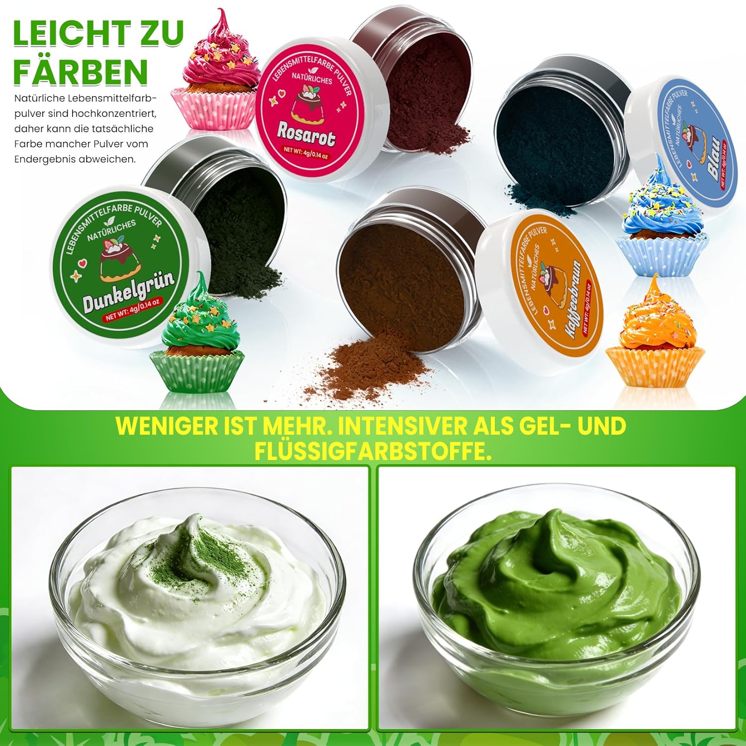 Thumbnail 5 de Natürliche Lebensmittelfarbe Pulver-Set (10 Farben) – 100% pflanzliche Farbstoffe für Fondant, Buttercreme & Macarons