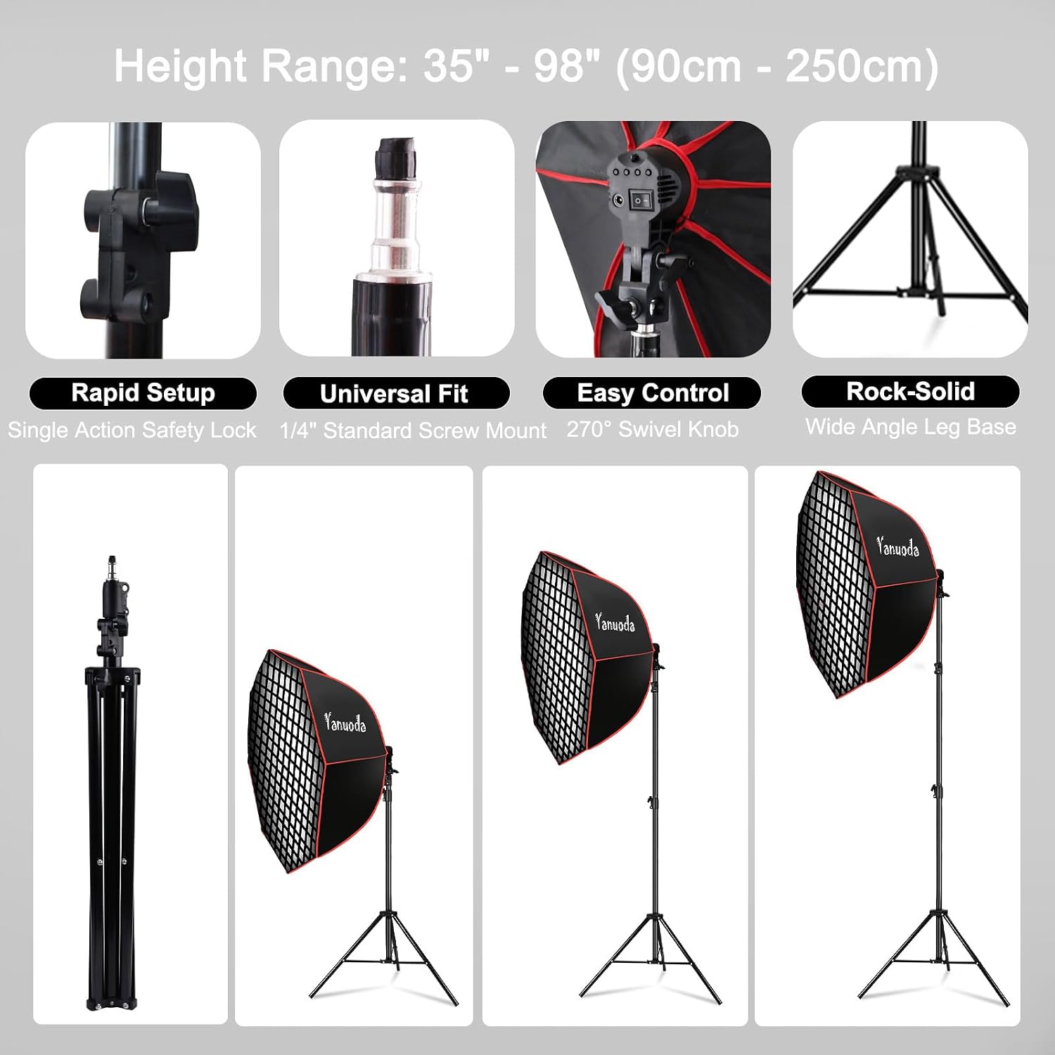 Thumbnail 4 de 95 cm Acht-Eck-Softbox Beleuchtungsset – 110 W CRI 97, Stativ, Diffusor & Grid