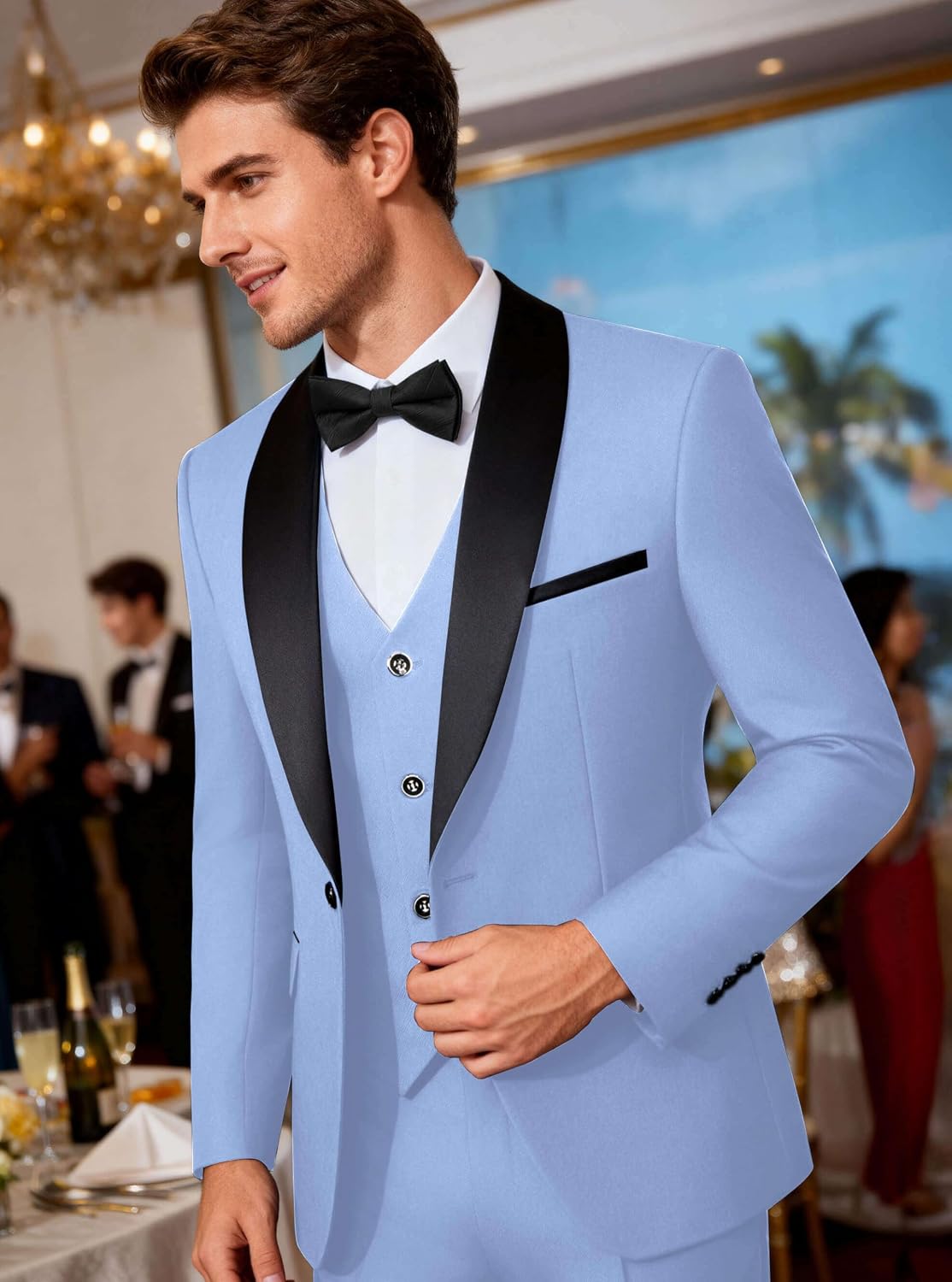Thumbnail 3 de WULFUL Men's 3 Piece Slim Fit Tuxedo Set: Jacket, Vest & Pants