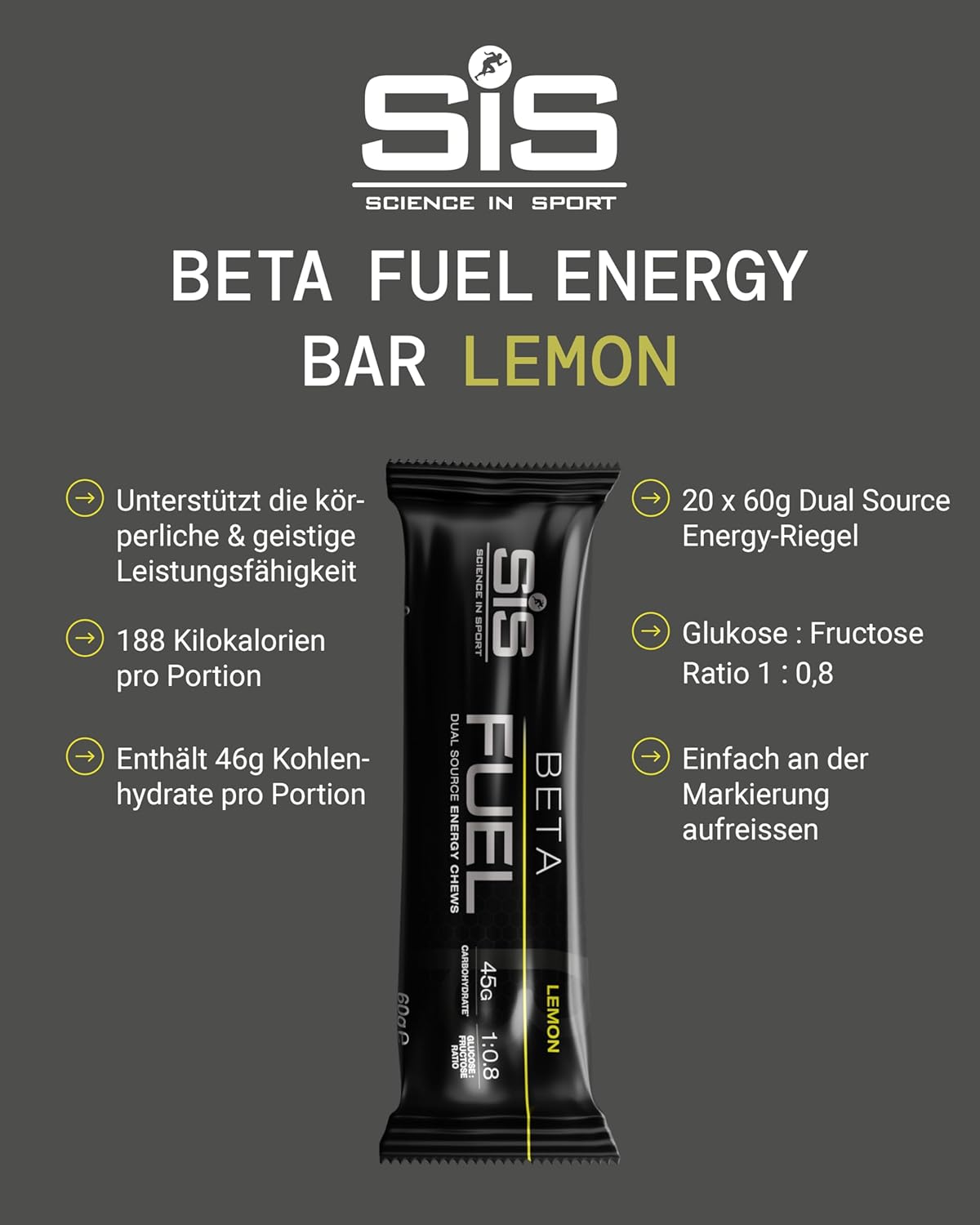 Thumbnail 2 de Science in Sport BETA Fuel Riegel Zitronen – Veganer Energieriegel, 20 x 60 g