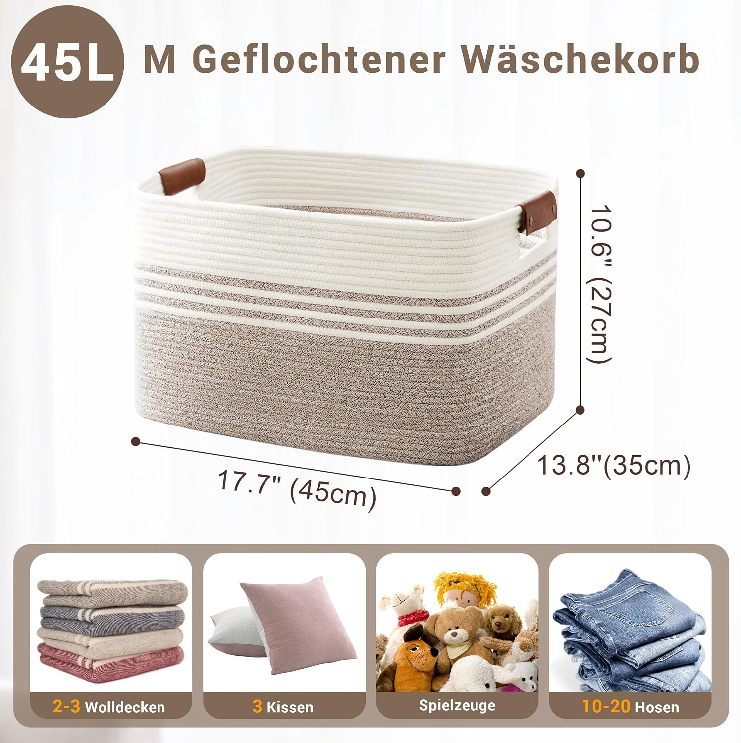 Thumbnail 6 de Wäschekorb Geflochten Klein aus Baumwollseil 45L