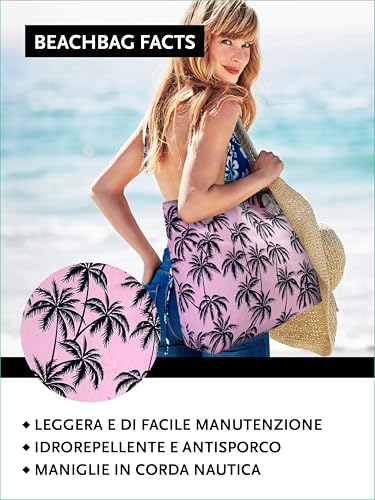 Detalle de DonDon Grande borsa da spiaggia idrorepellente con cerniera – Shopper Palmas rosa