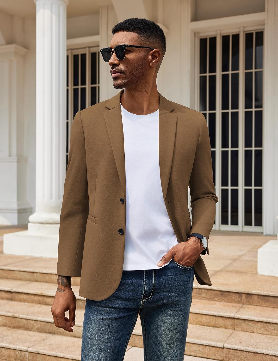 Detalle 2 de COOFANDY Casual Knit Blazer 2-Button Lightweight