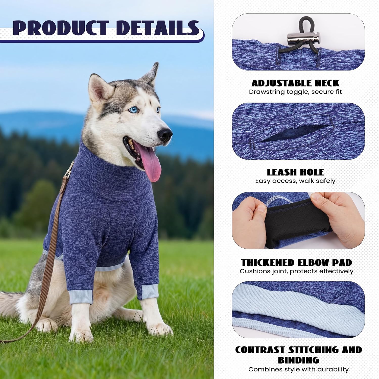 Thumbnail 2 de OUOBOB Dog Surgery Recovery Suit – Front Leg & Chest Wound Healing, Blue, L