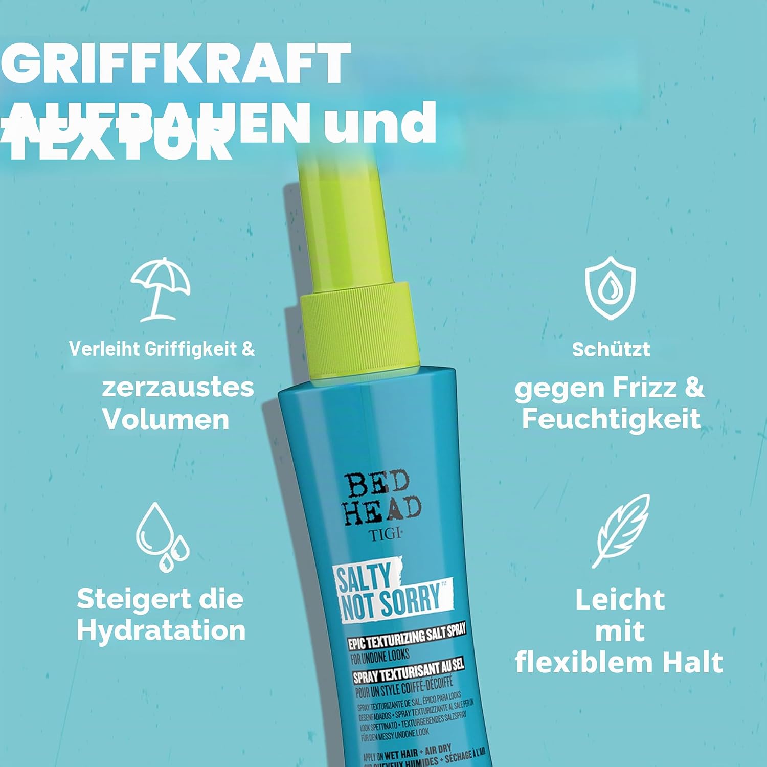Detalle de Bed Head by TIGI Salty Not Sorry Texturising Salt Spray – Textur, Beach Waves & flexibler Halt, 100 ml