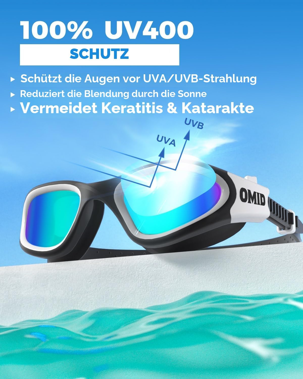 Detalle de OMID Schwimmbrille – polarisierte, beschlagfreie Qualität mit 180° Sichtfeld