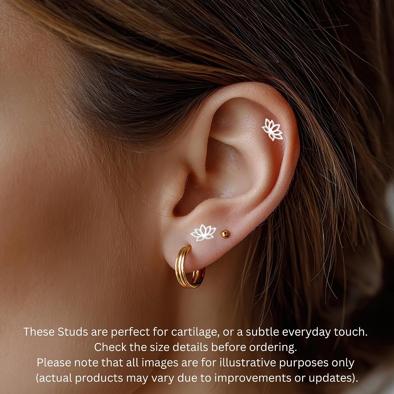 Detalle de Lotus Flower Stud Earrings in 925 Sterling Silver