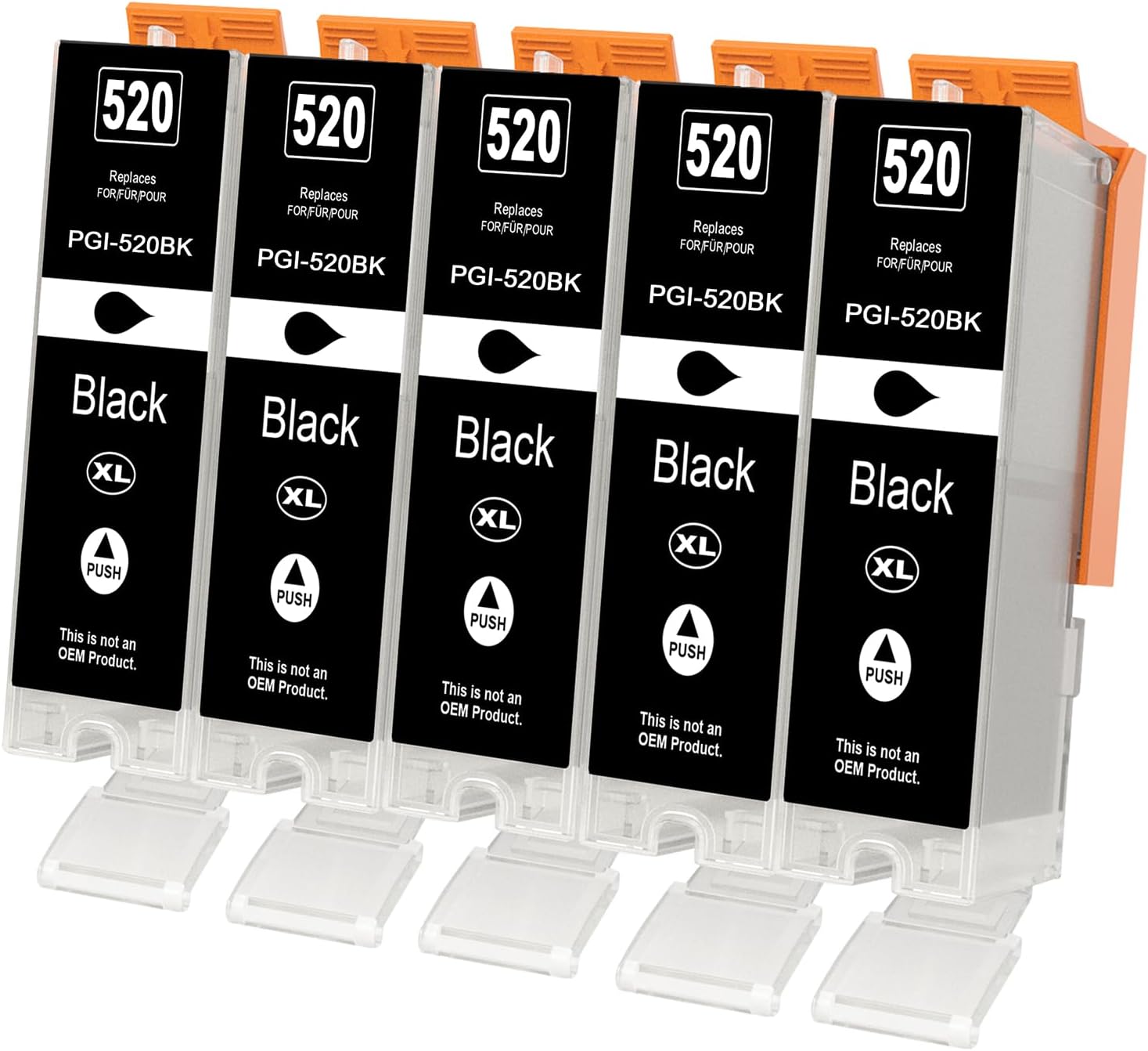 Cartouches d’encre Jhaan compatibles Canon PGI-520/520 XL noires (5 cartouches) pour MX870, MP… et iP3600