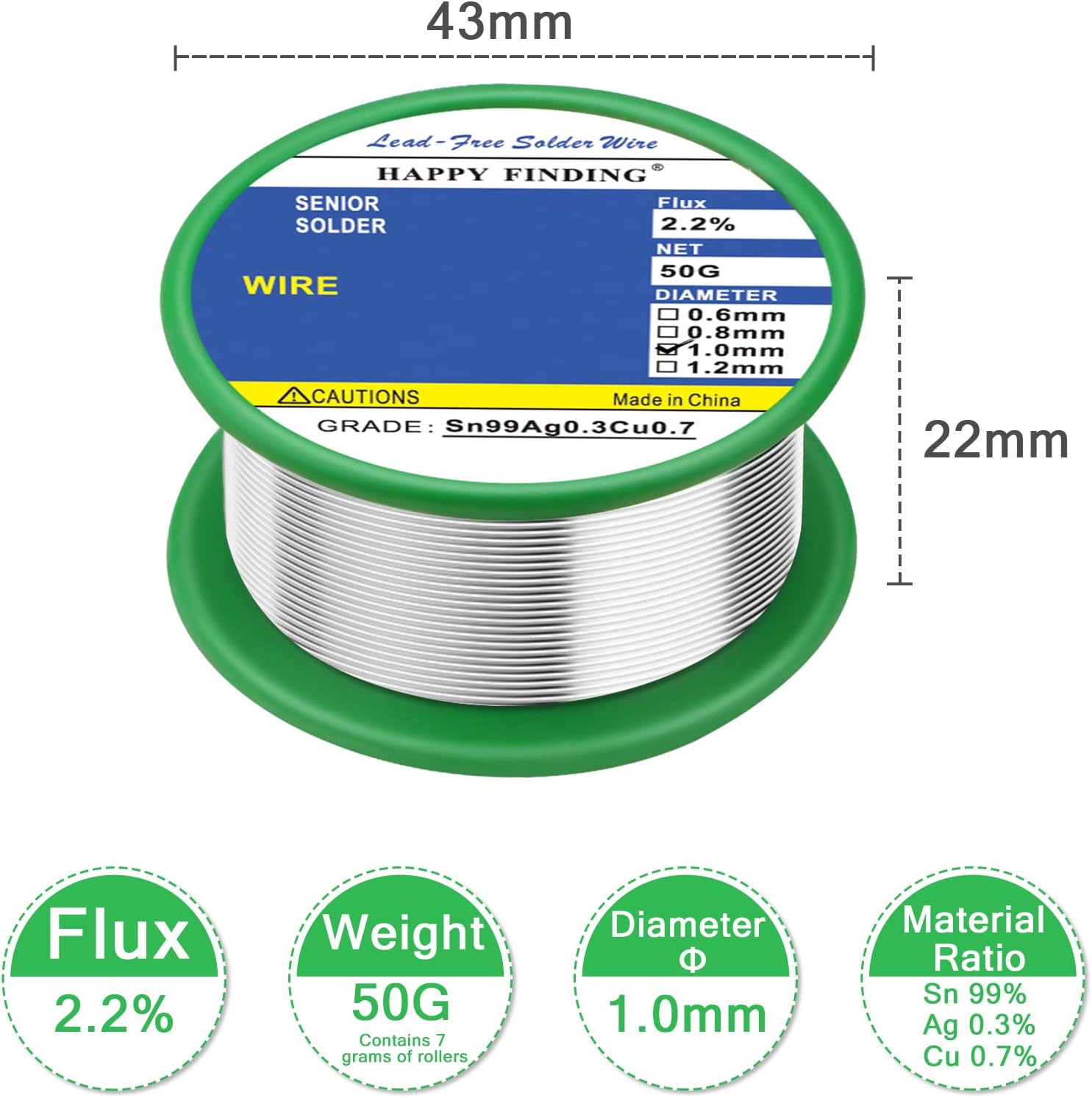 Detalle 2 de HAPPY FINDING Ag50g loodvrije soldeertin met harskern, 1,0 mm, 50 g