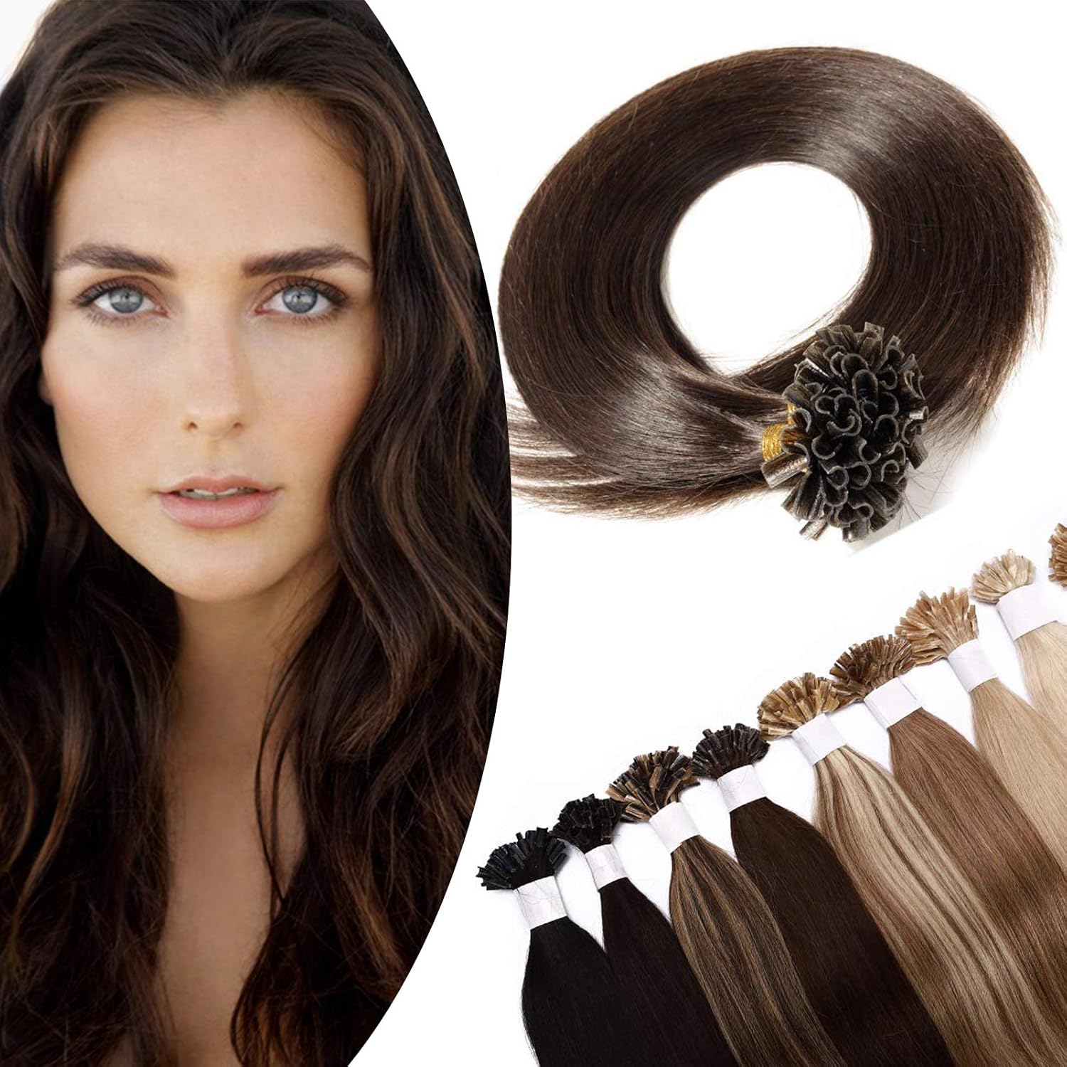 Detalle de SEGO Extension Kératine Cheveux Naturel à Chaud 0,5 g/mèche — 200 pièces, 40 cm, Marron Foncé 02#