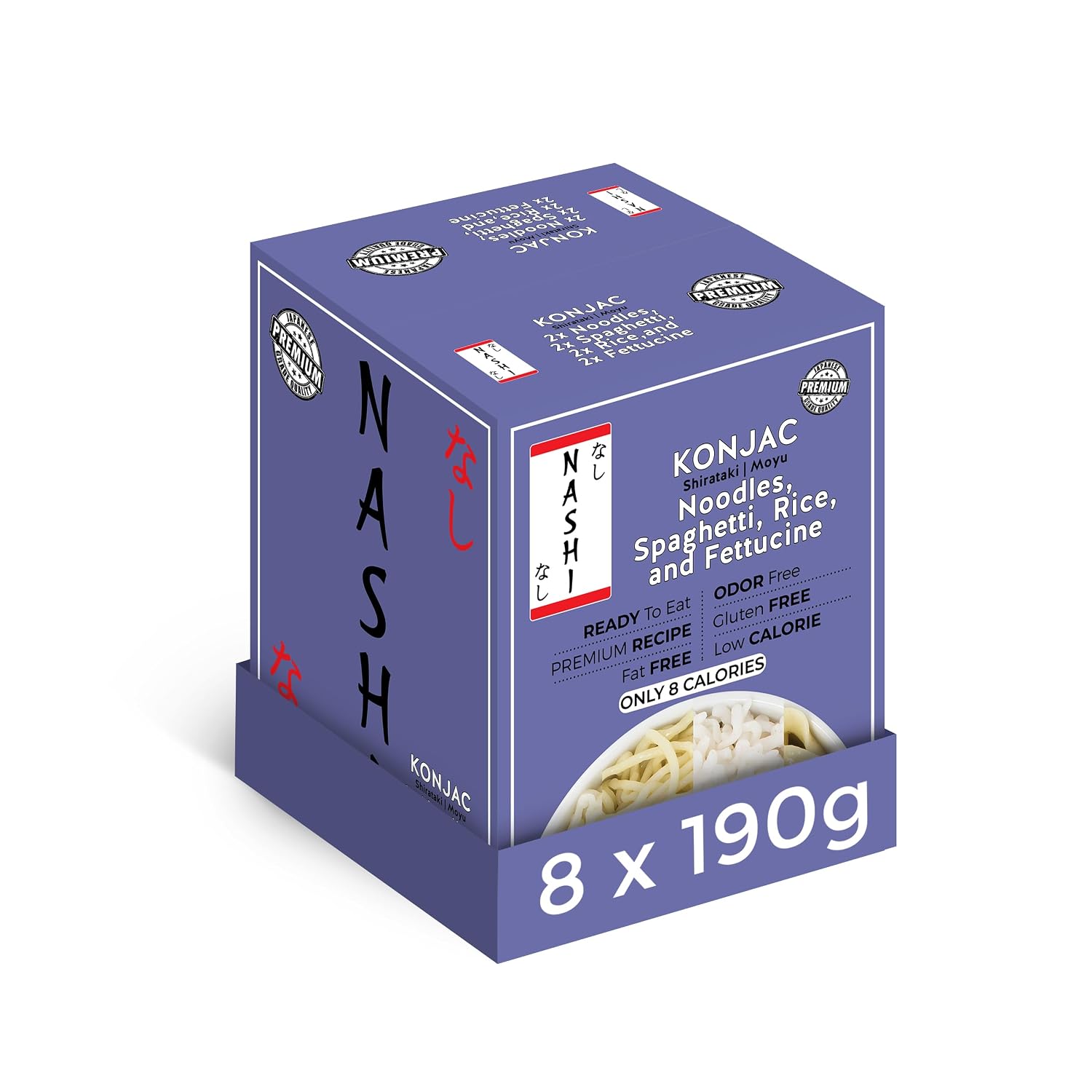 Detalle de Nashi Konjac Shirataki Mix Pack – 8x190g, geruchsfrei, fettfrei, kohlenhydratarm und vegan