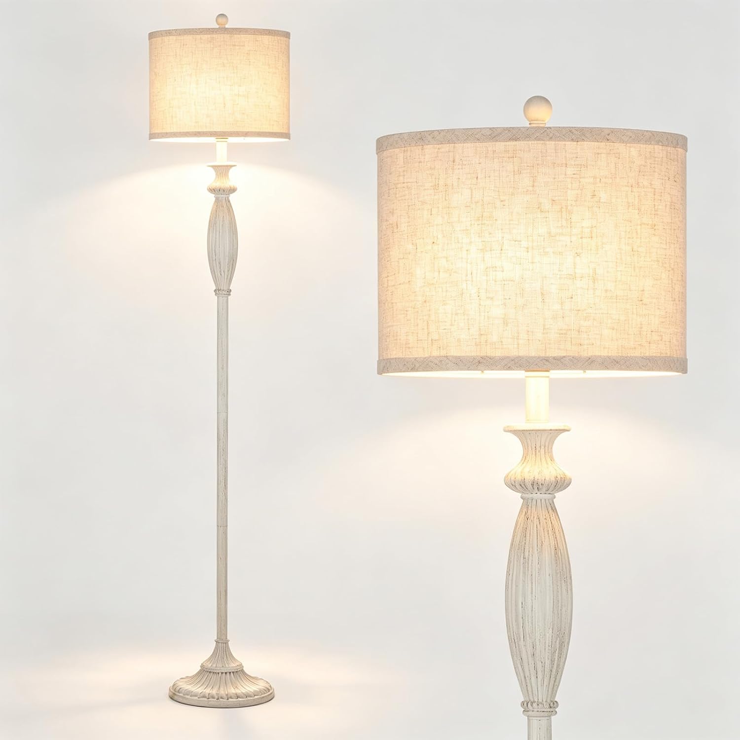 Detalle de Hikczc H-1F-251102-A Vintage Floor Lamp with Oatmeal Linen Shade