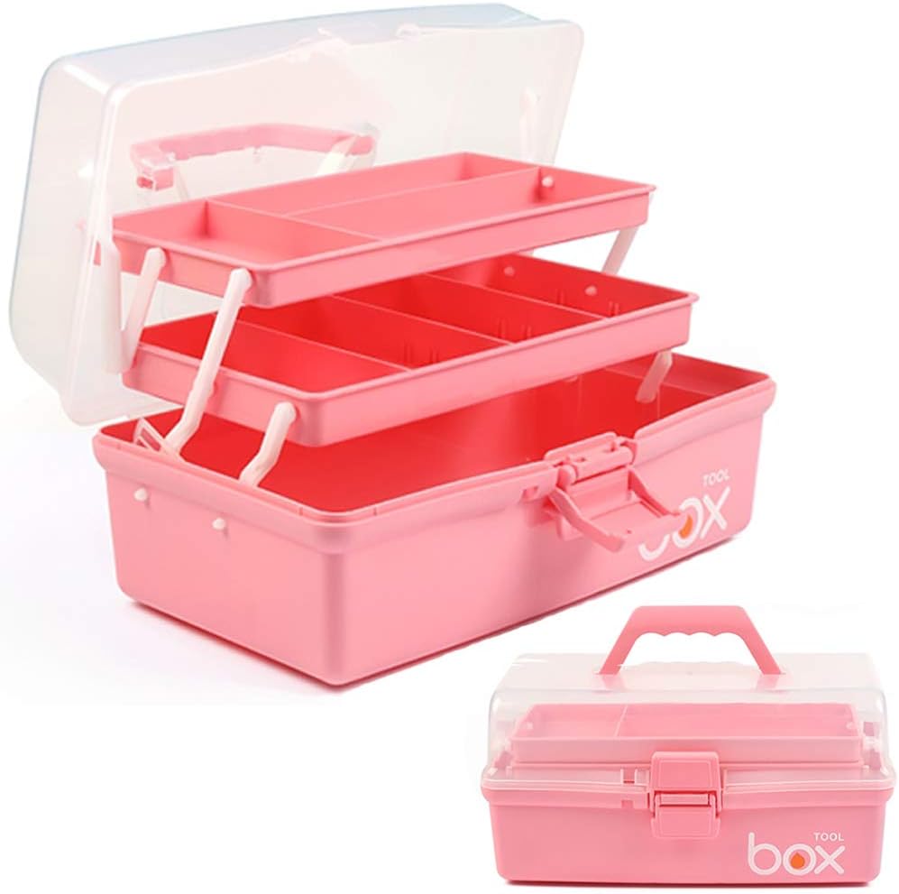 Detalle de TERGOO 3 trays box 12-Inch Folding Craft Organizer, 3 Layers, Pink