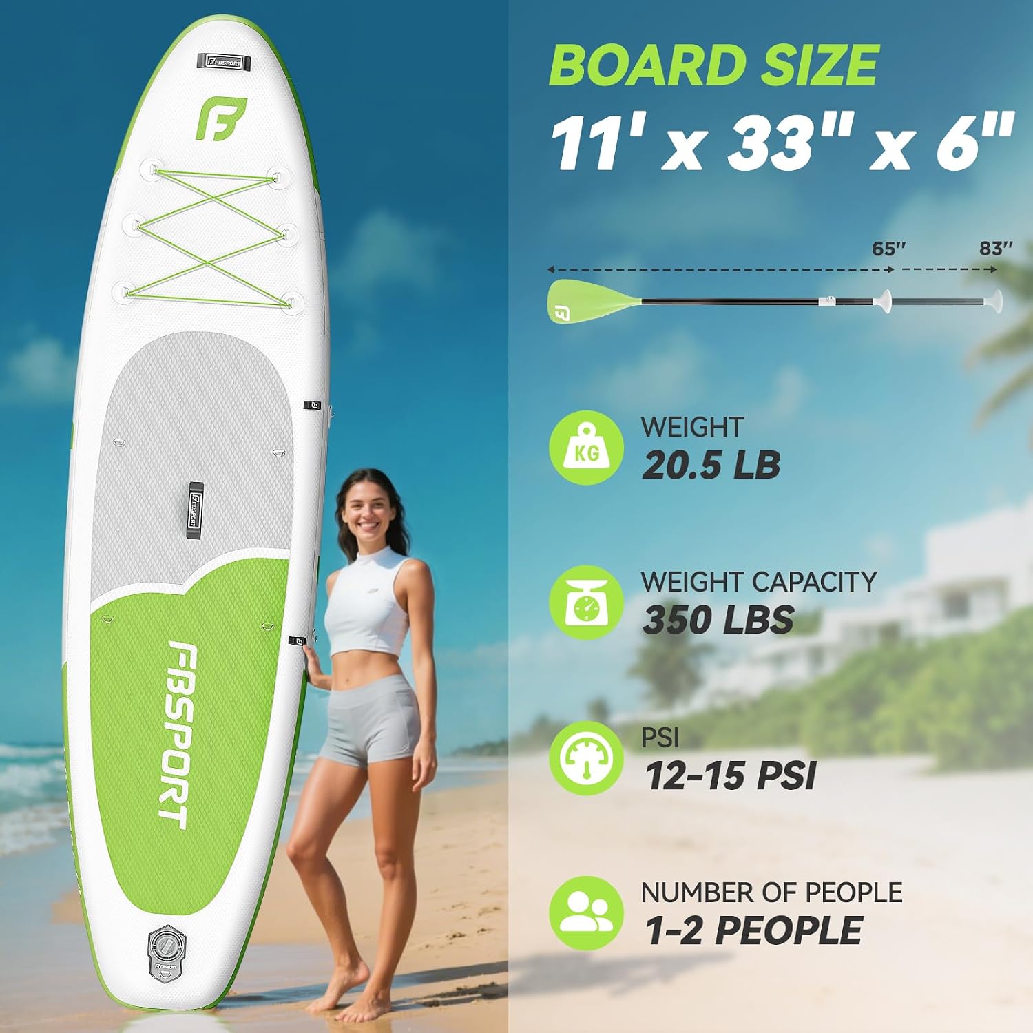 Detalle 2 de FBSPORT Tavola SUP Gonfiabile Adulti 335 cm — Set completo per surf, yoga e viaggi