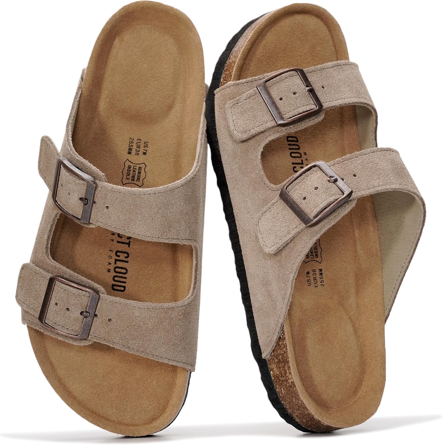 Detalle de Project Cloud Women’s Genuine Leather Flat Sandals with Cork Footbed