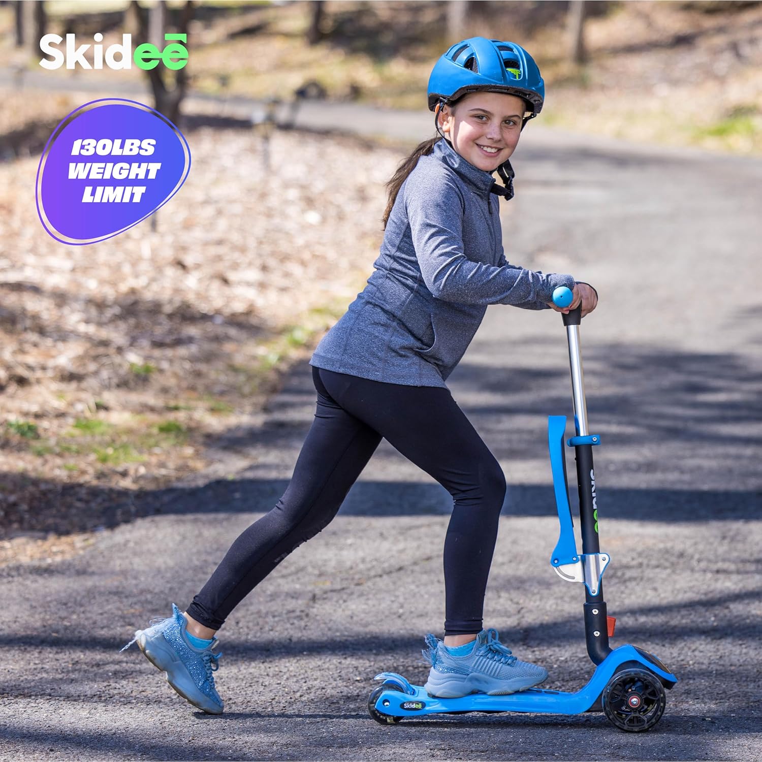 Thumbnail 5 de SKIDEE Foldable 3-Wheel Kick Scooter for Kids (Ages 3-5) with Lean-to-Steer, Adjustable Height, Removable Seat & LED Wheels