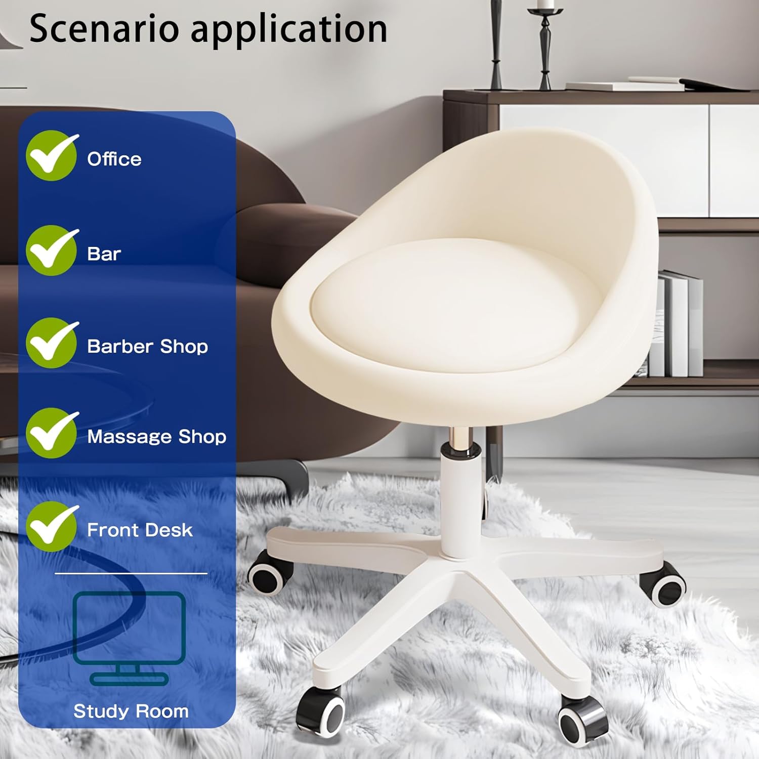 Thumbnail 2 de Rolling Stool – Ergonomic Swivel Seat with Adjustable Height and Ultra-Quiet Wheels