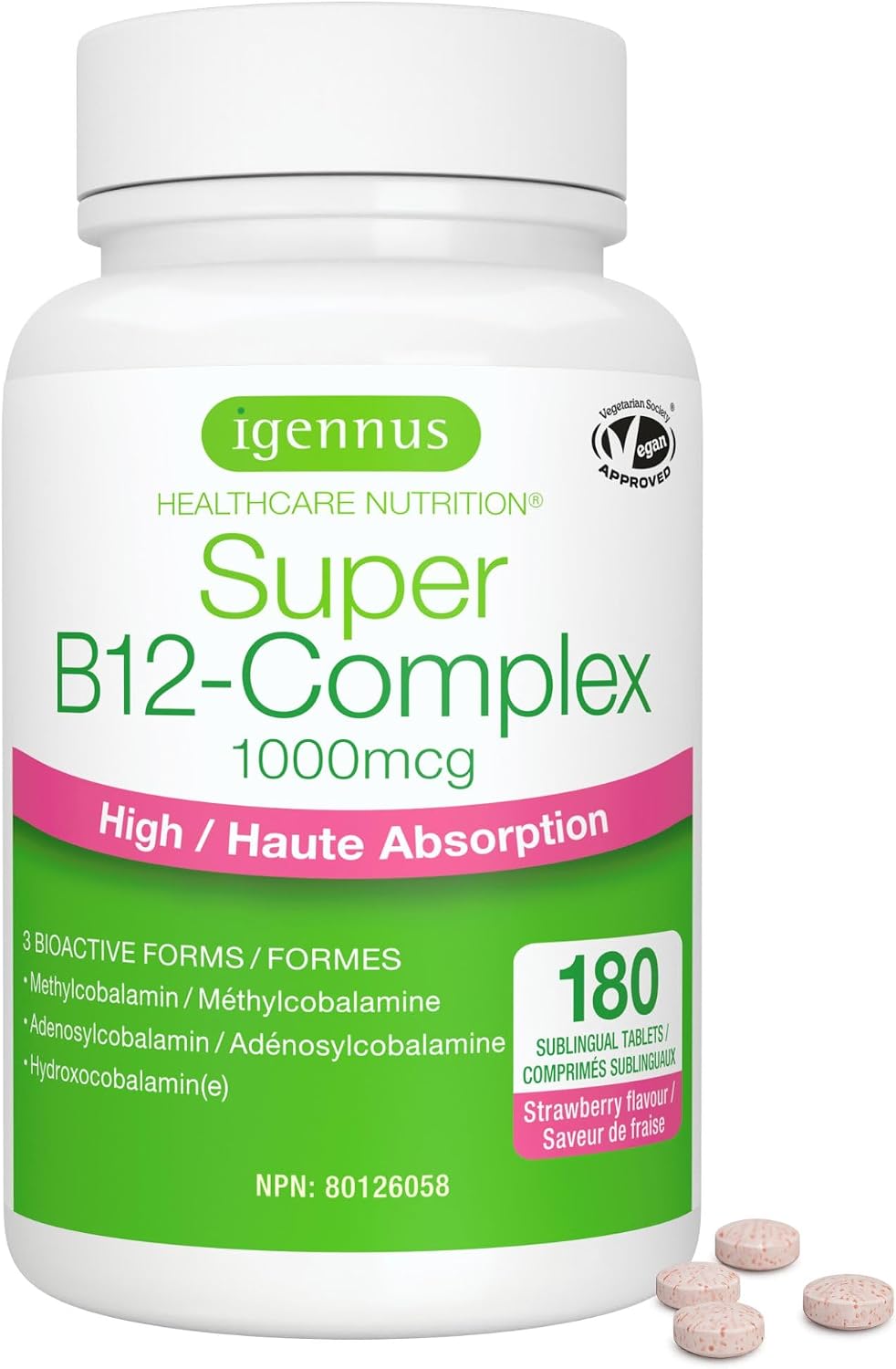 Detalle de Igennus IGN224 Sublingual Vitamin B12 Complex, 3 Forms, Sugar-Free