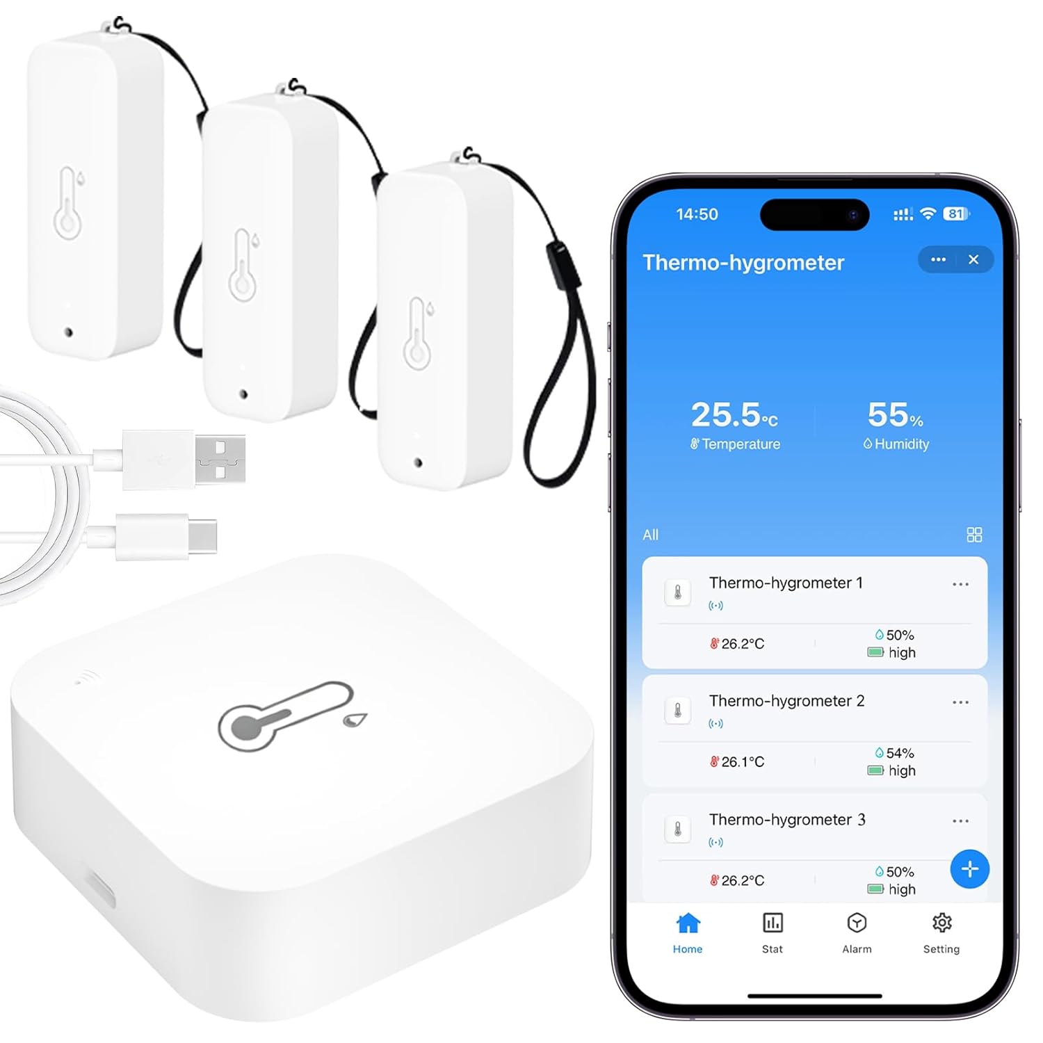 WIOONI Termómetro Higrómetro WiFi 3 sensores