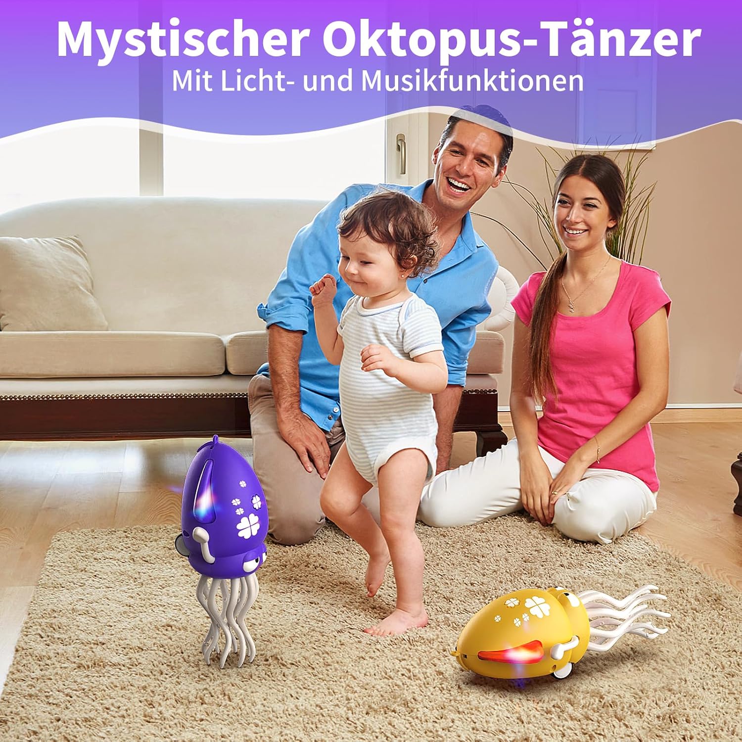 Detalle de SWTOIPIG Interaktives Krakenspielzeug – tanzender Oktopus mit LED, Musik und Hindernisvermeidung